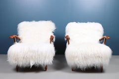 Pair of Lounge Chairs with Sheepskin, Made in Sweden 1950s