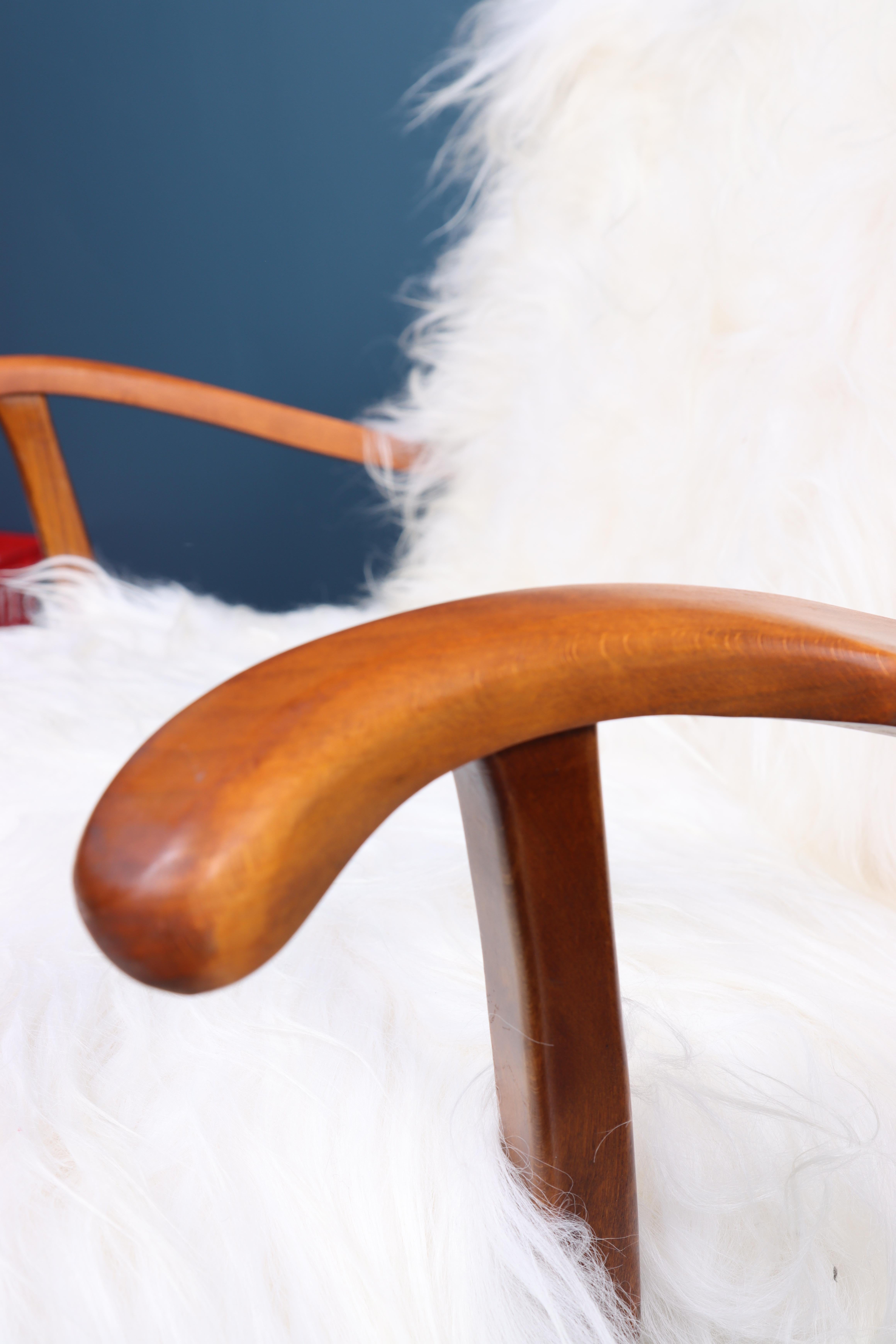 Pair of Lounge Chairs with Sheepskin, Made in Sweden 1950s 1