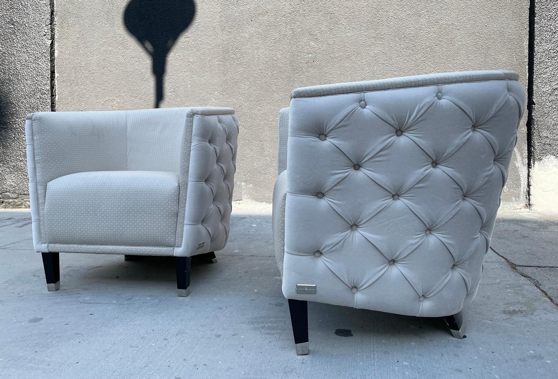 Pair of Lounge Chairs with Tufted Backs by Luxury Living For Sale 12