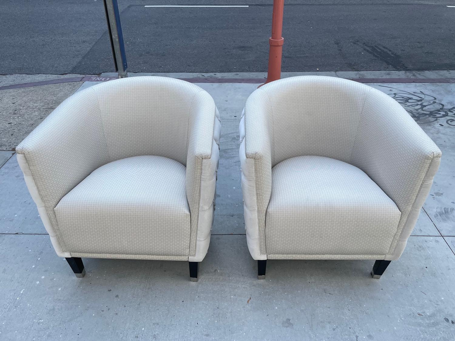 Textile Pair of Lounge Chairs with Tufted Backs by Luxury Living For Sale