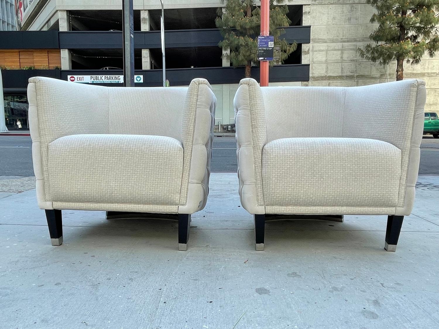 Pair of Lounge Chairs with Tufted Backs by Luxury Living For Sale 1