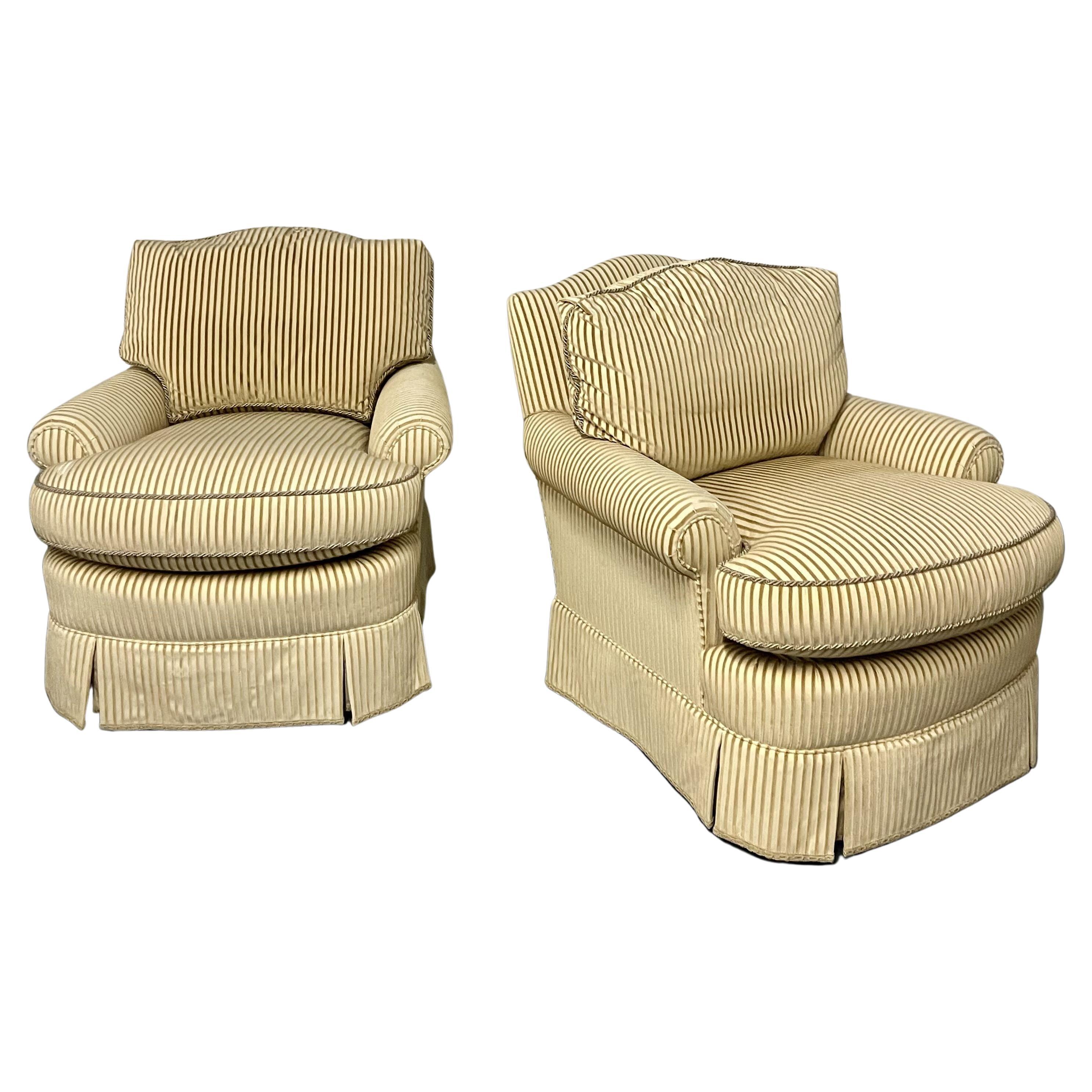 Pair of Lounge, Club or Overstuffed Chairs, Dapha, Finely Upholstered