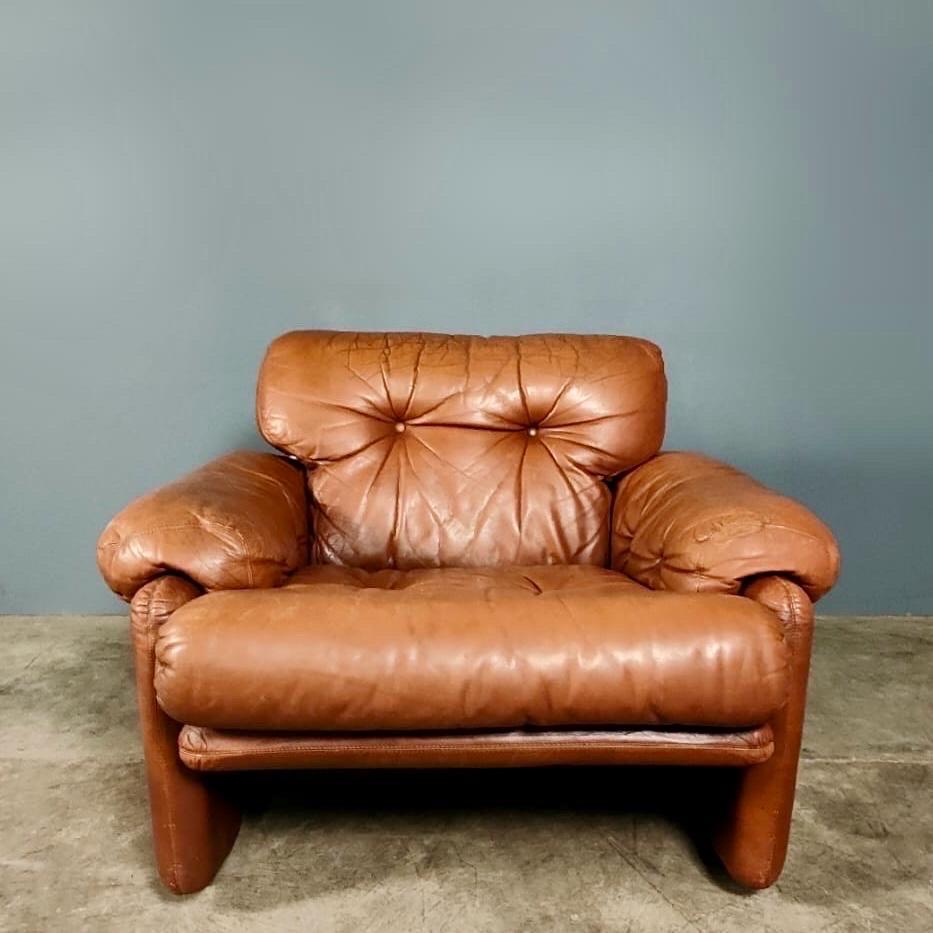Mid-Century Modern Paire de chaises Lounge Coronado par Tobra & Tobia Scarpa pour B&B Italia Tan Brown en vente