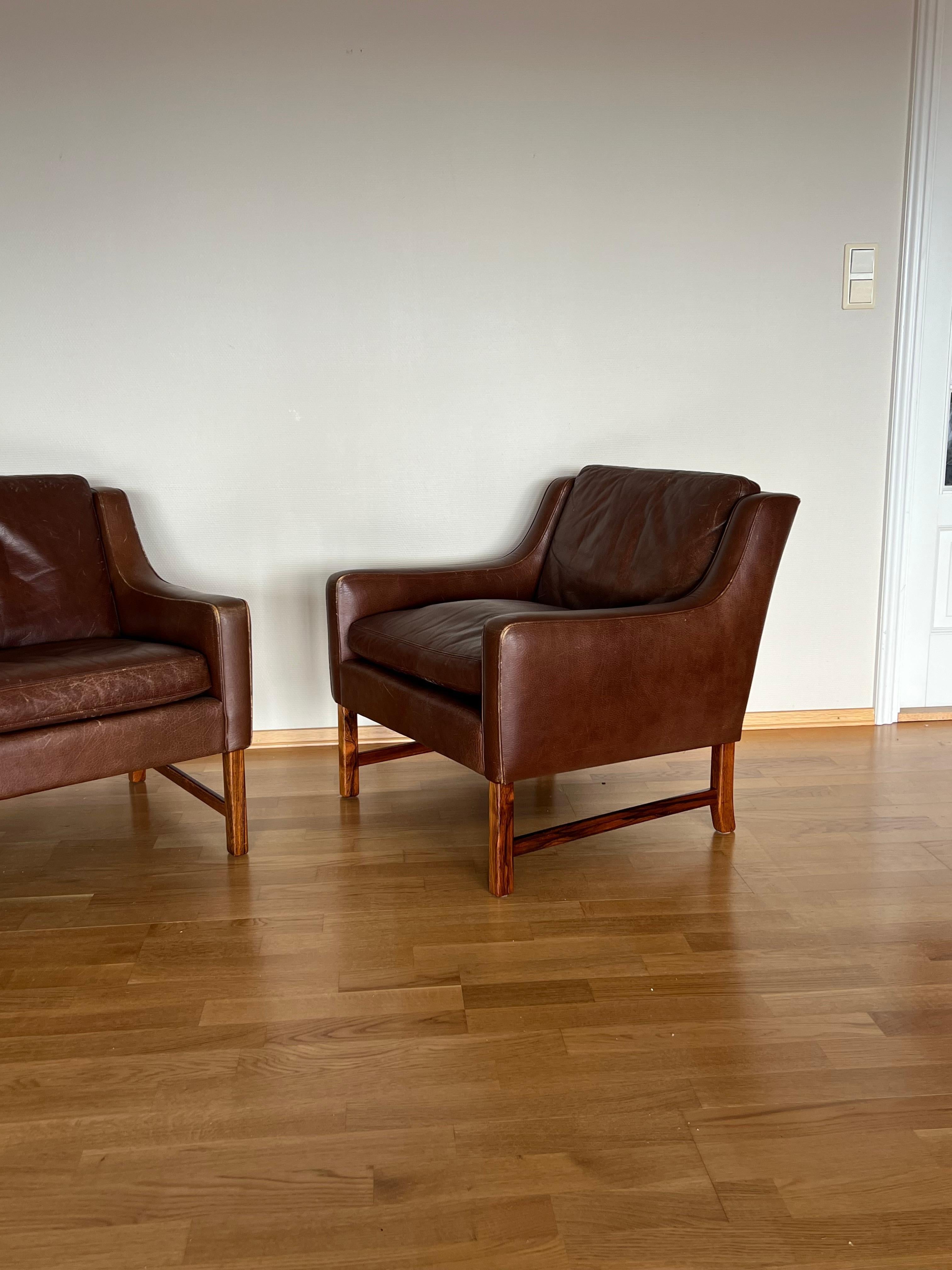 Hand-Crafted Pair of Lounge Easy Chairs by Frederik A. Kayser for Vatne Mobler, Norwary 1960s For Sale