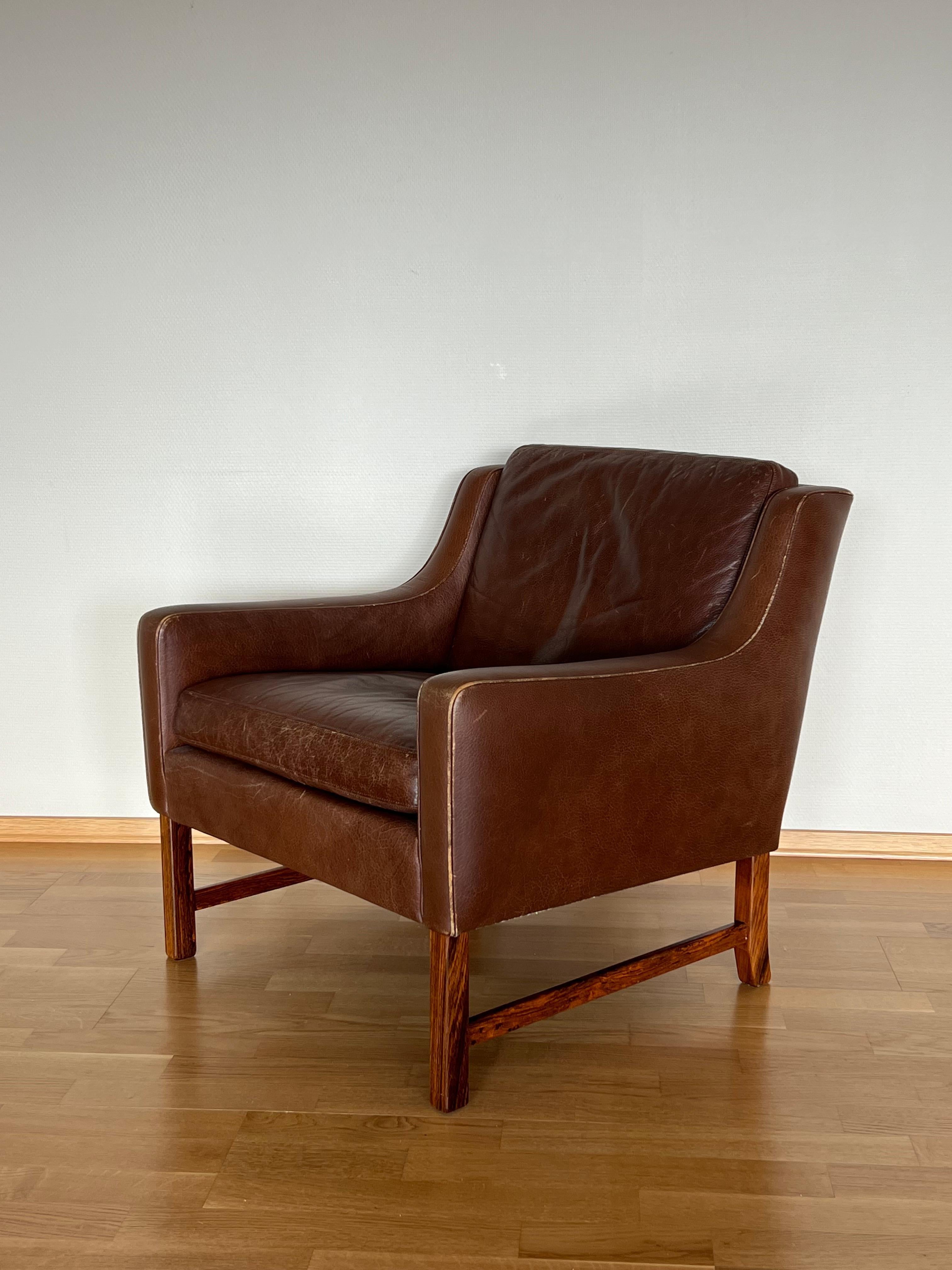 Leather Pair of Lounge Easy Chairs by Frederik A. Kayser for Vatne Mobler, Norwary 1960s For Sale