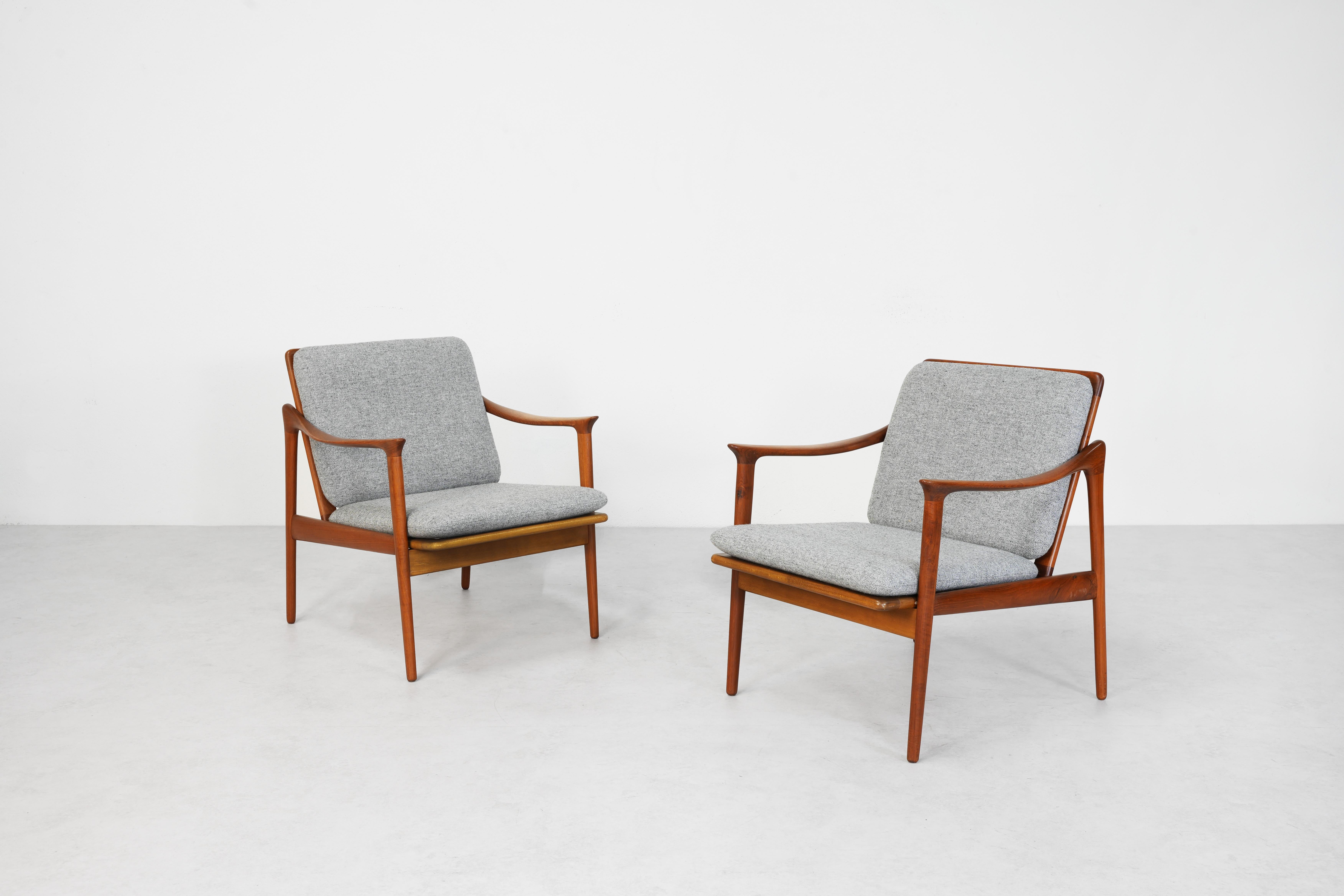 Teak Pair of Lounge Easy Chairs by Frederik Kayser for Vatne Mobler, Norwary 1960ies For Sale