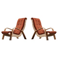 Pair of Lounge Chairs with Straps and Red Cushions