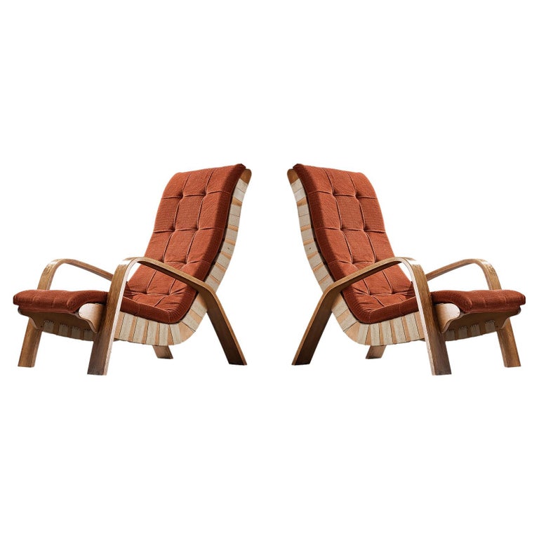 Pair of Lounge Chairs with Straps and Red Cushions For Sale at 1stDibs