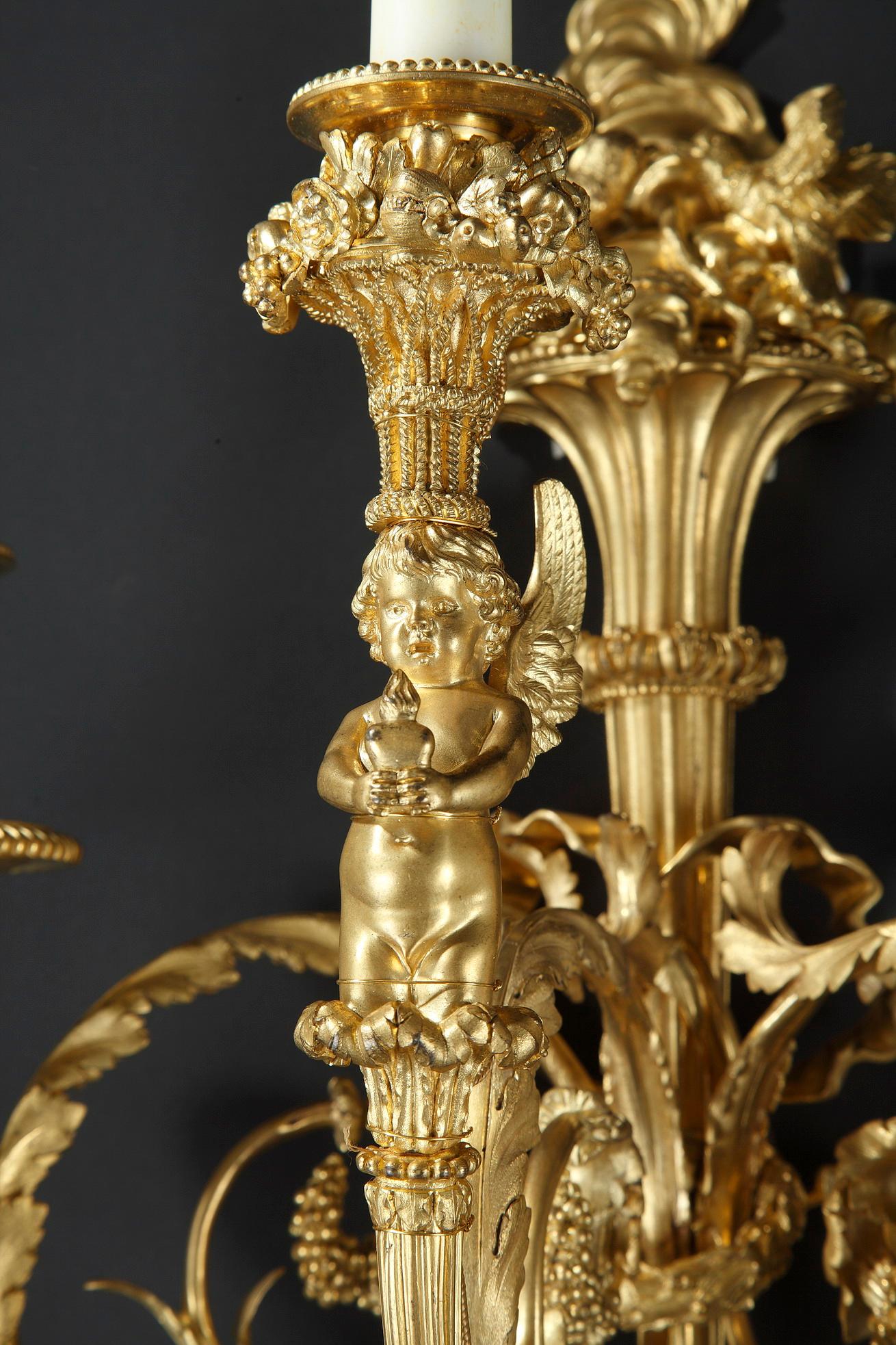 Pair of Gilded Bronze Lovebirds Wall-Lights by G. Denière, France, Circa 1880 In Good Condition For Sale In PARIS, FR