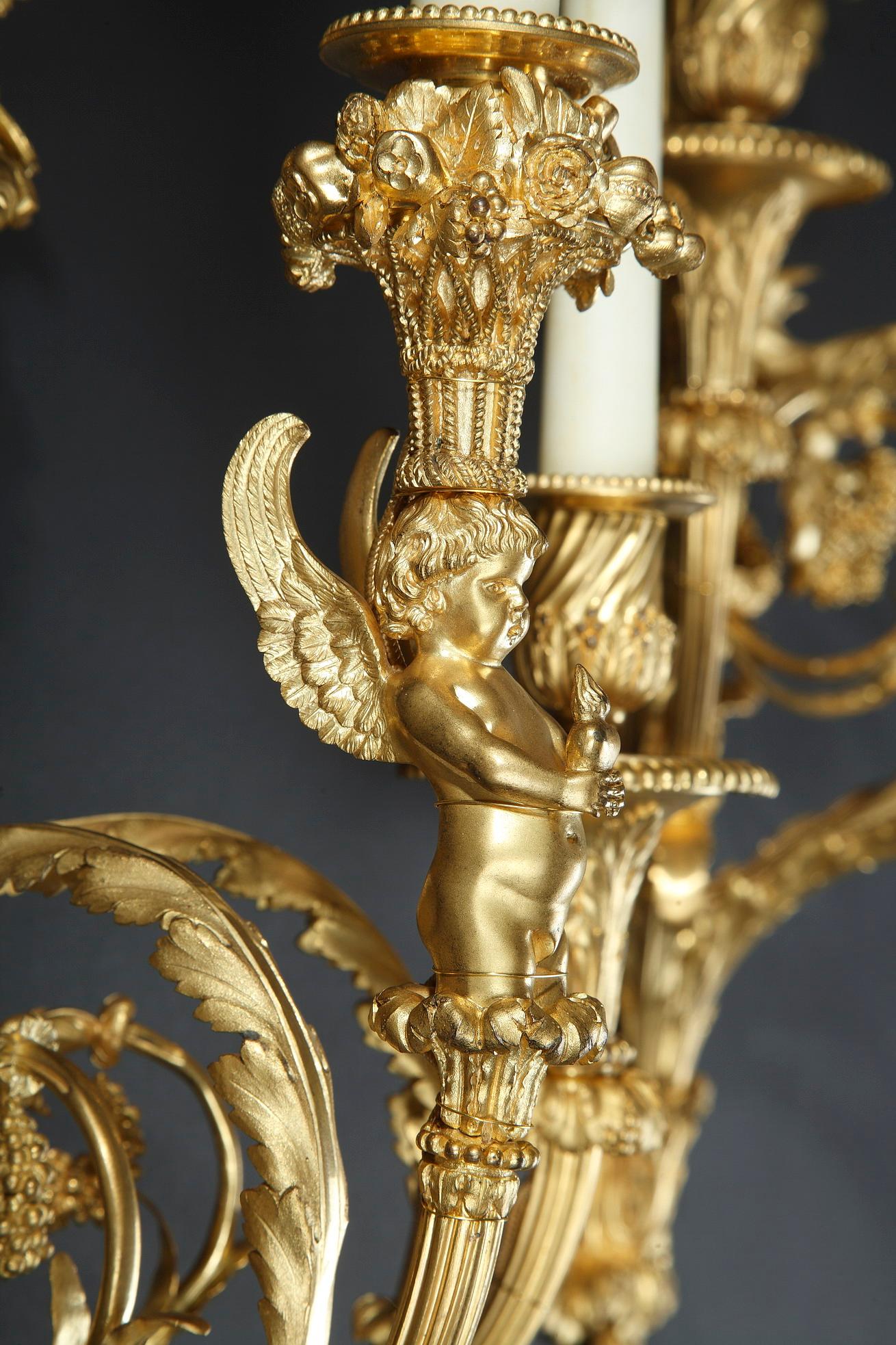Late 19th Century Pair of Gilded Bronze Lovebirds Wall-Lights by G. Denière, France, Circa 1880 For Sale