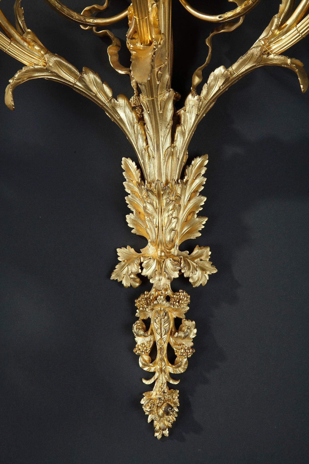 Pair of Gilded Bronze Lovebirds Wall-Lights by G. Denière, France, Circa 1880 For Sale 3