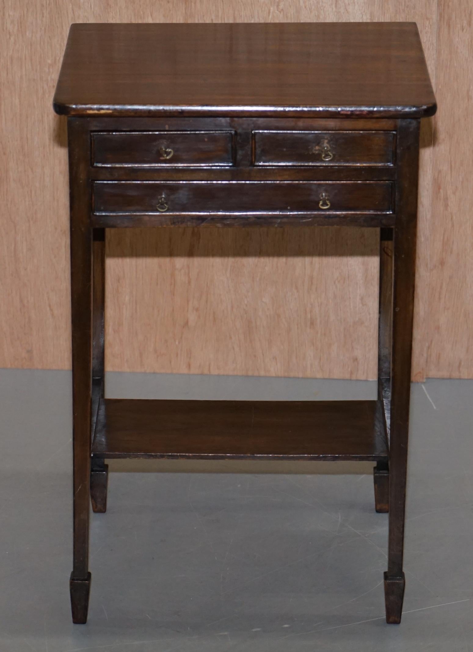 English Pair of Lovely 1880 Victorian Hardwood Three-Drawer Side End Lamp Wine Tables