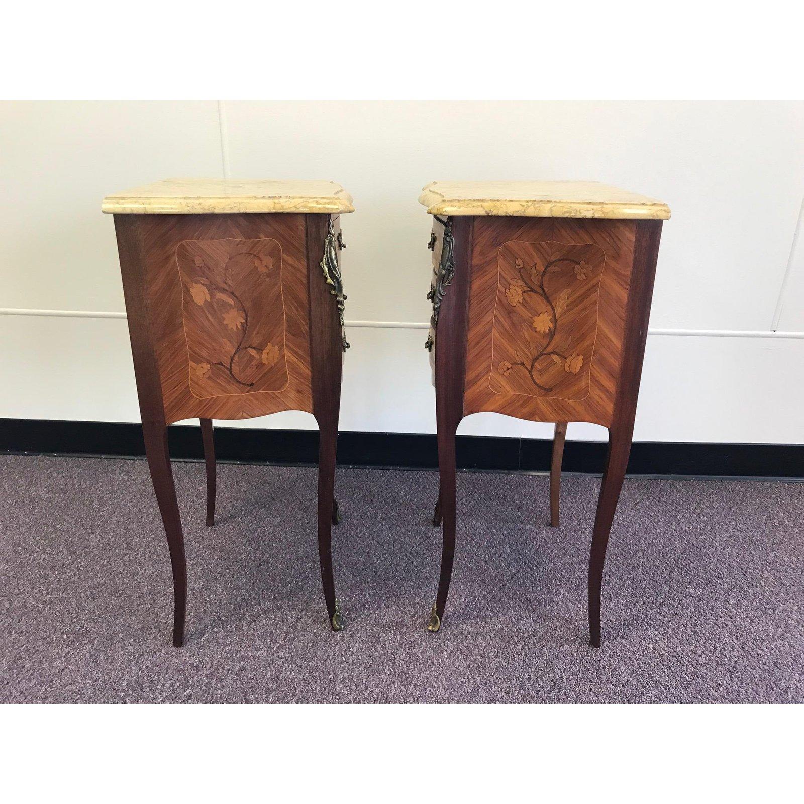 Louis XV Pair of Lovely 20th Century French Marble and Wood Side Tables Nightstands