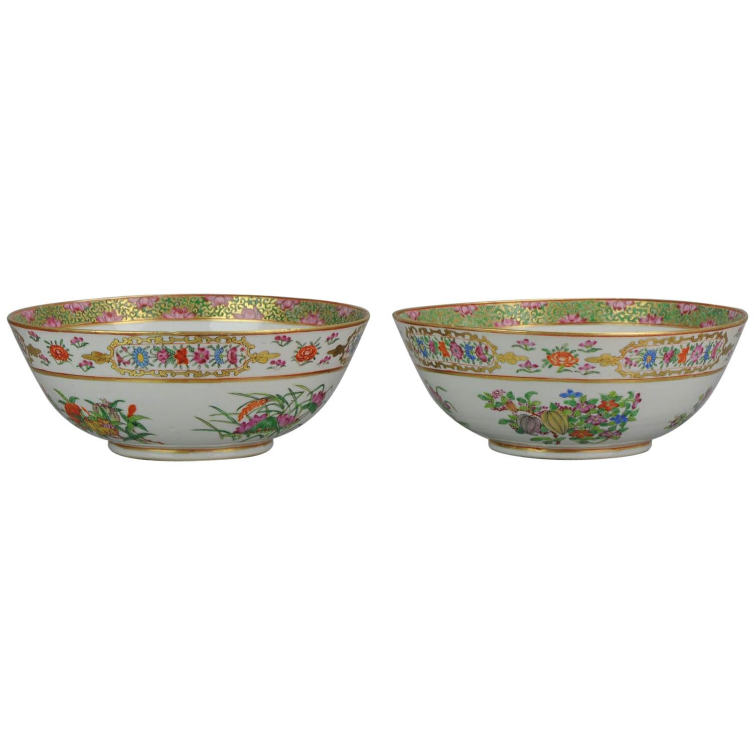 Pair of Lovely Antique Chinese Famille Rose Bowl Qing Fruits and Flower