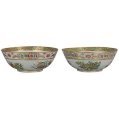 Pair of Lovely Antique Chinese Famille Rose Bowl Qing Fruits and Flower