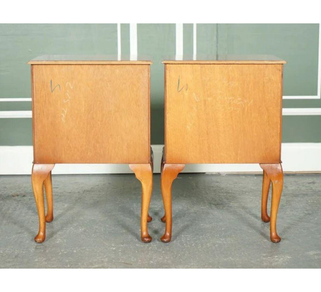 Pair of Lovely Art Deco Walnut Nightstands End Tables Queen Anne Legs 3