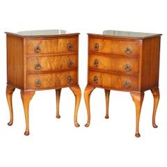 Pair of Lovely Art Deco Walnut Nightstands End Tables Queen Anne Legs