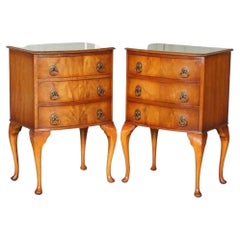 Pair of Lovely Art Deco Walnut Nightstands End Tables Queen Anne Legs