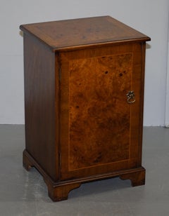 Pair of Lovely Burr Walnut circa 1940 Side Table Cupboard Bedside Table Drawers
