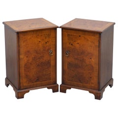 Pair of Lovely Burr Walnut circa 1940 Side Table Cupboard Bedside Table Drawers