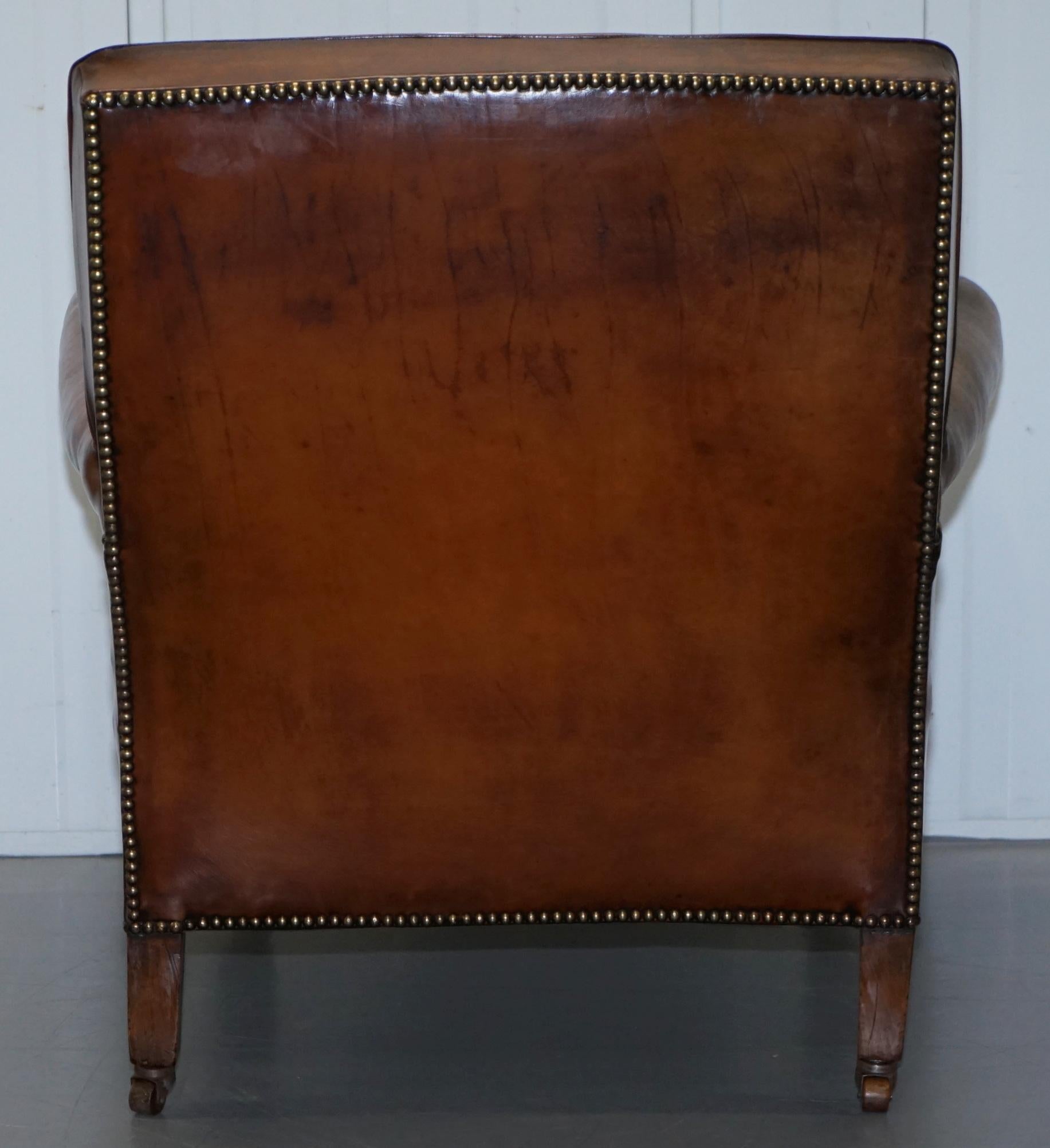 Paar schöne Chesterfield viktorianischen Bibliothek Sessel Hand gefärbt braunem Leder 6
