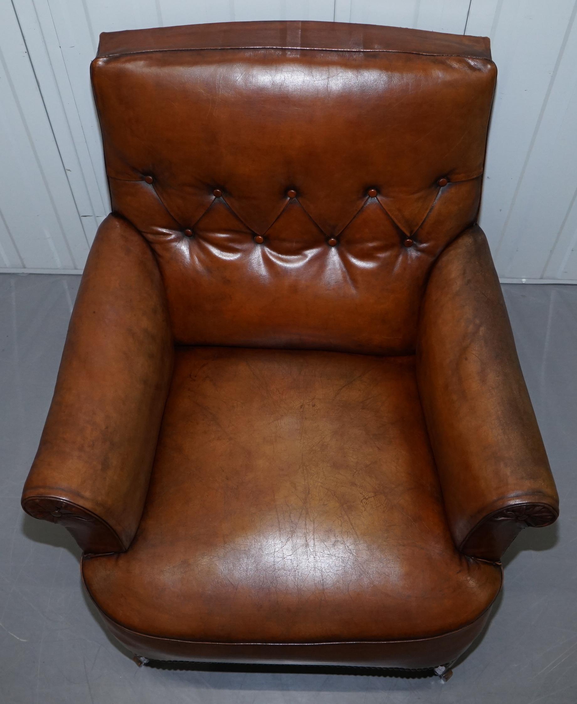Pair of Lovely Chesterfield Victorian Library Armchairs Hand Dyed Brown Leather 11