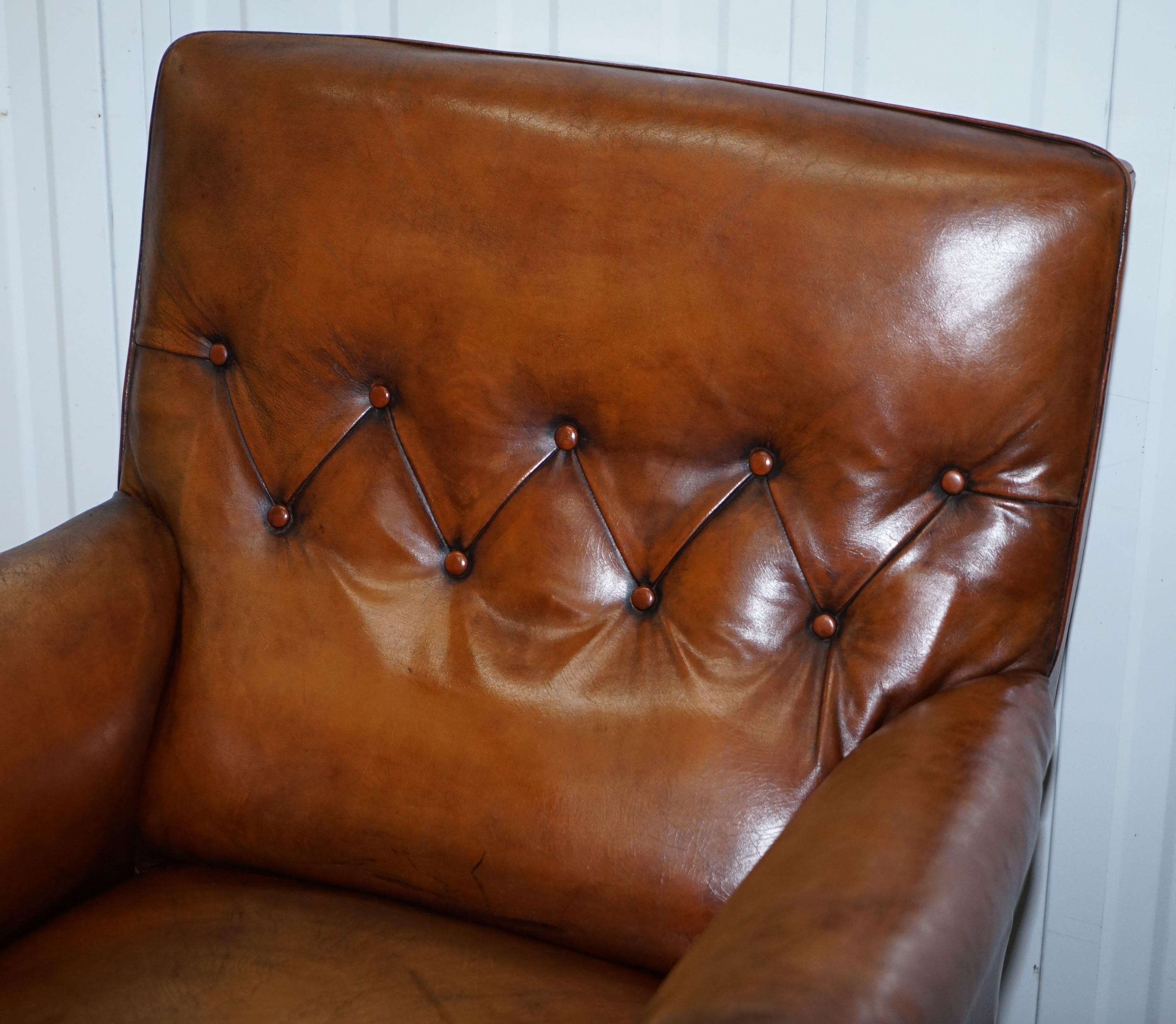 Hand-Crafted Pair of Lovely Chesterfield Victorian Library Armchairs Hand Dyed Brown Leather