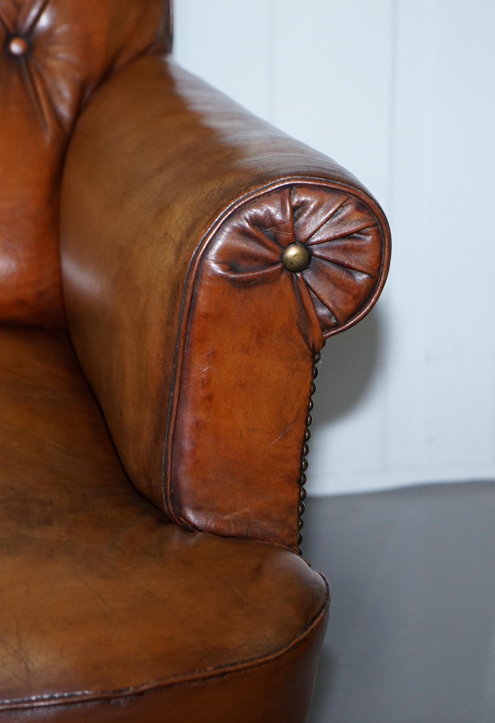 Paar schöne Chesterfield viktorianischen Bibliothek Sessel Hand gefärbt braunem Leder 2