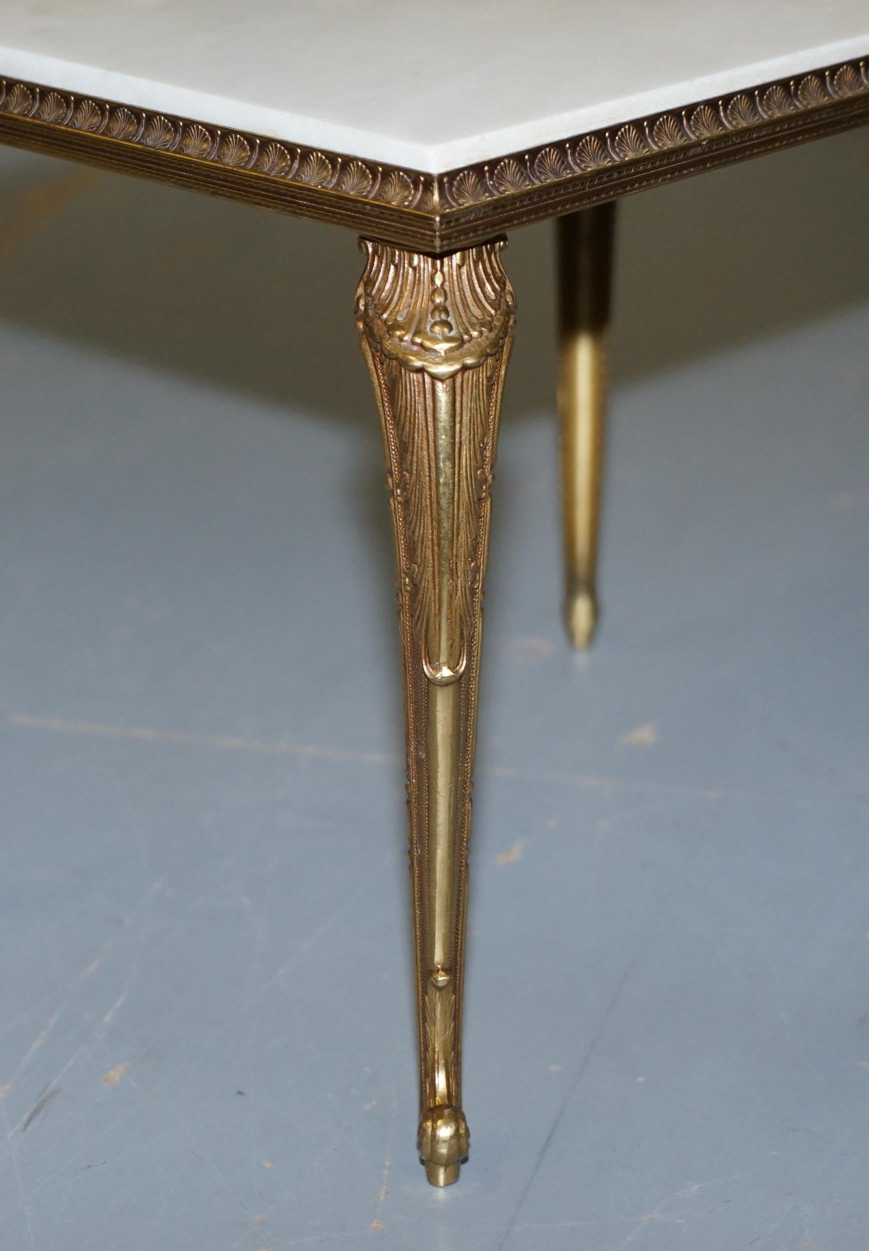Pair of Lovely circa 1900 French Brass Framed Side Tables Italian Marble Tops For Sale 5