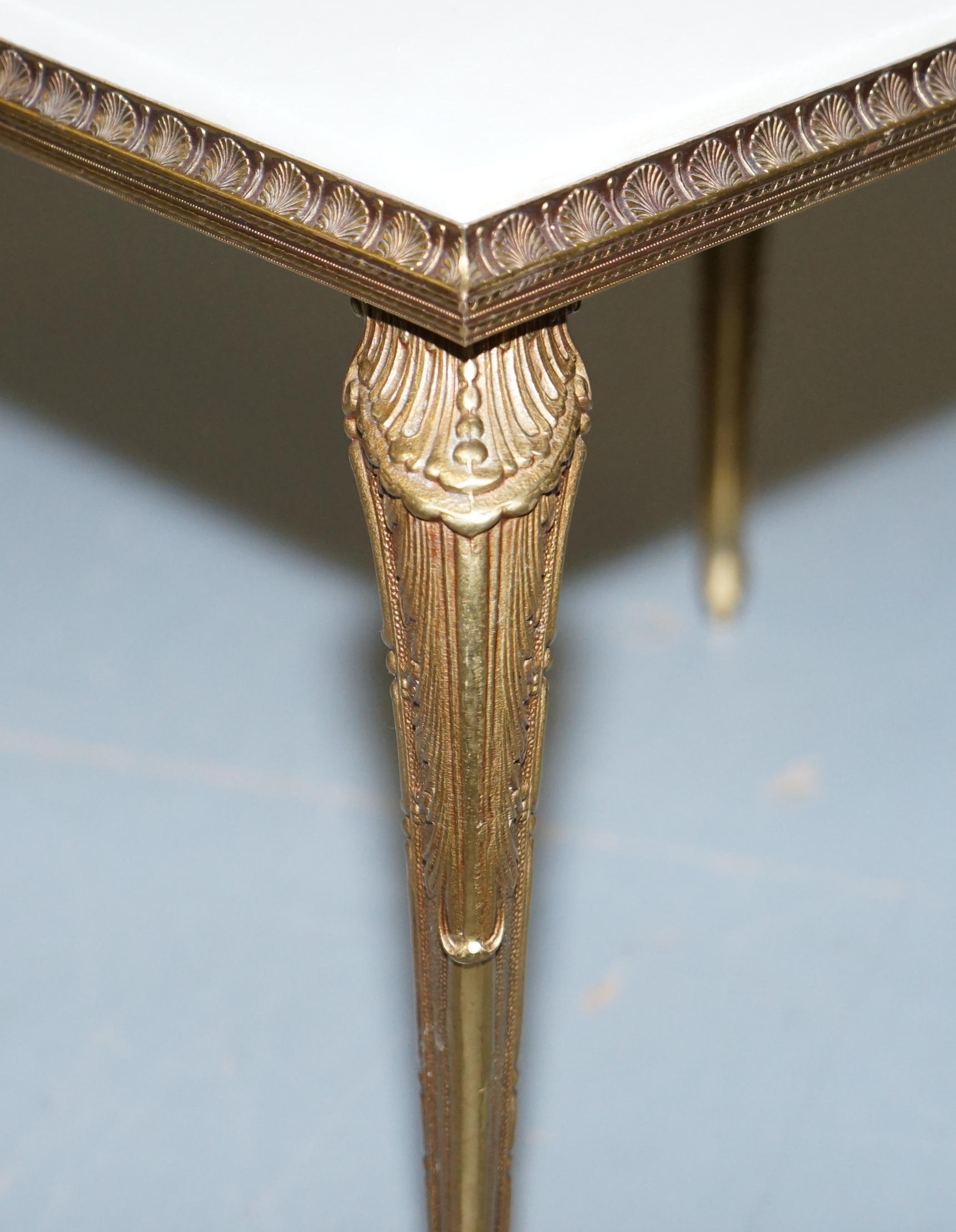 Pair of Lovely circa 1900 French Brass Framed Side Tables Italian Marble Tops For Sale 6