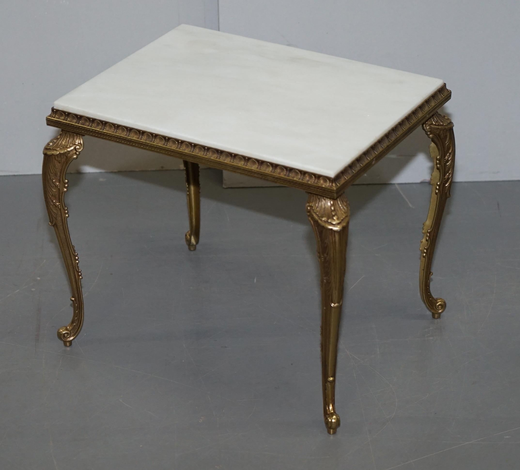 Pair of Lovely circa 1900 French Brass Framed Side Tables Italian Marble Tops For Sale 2