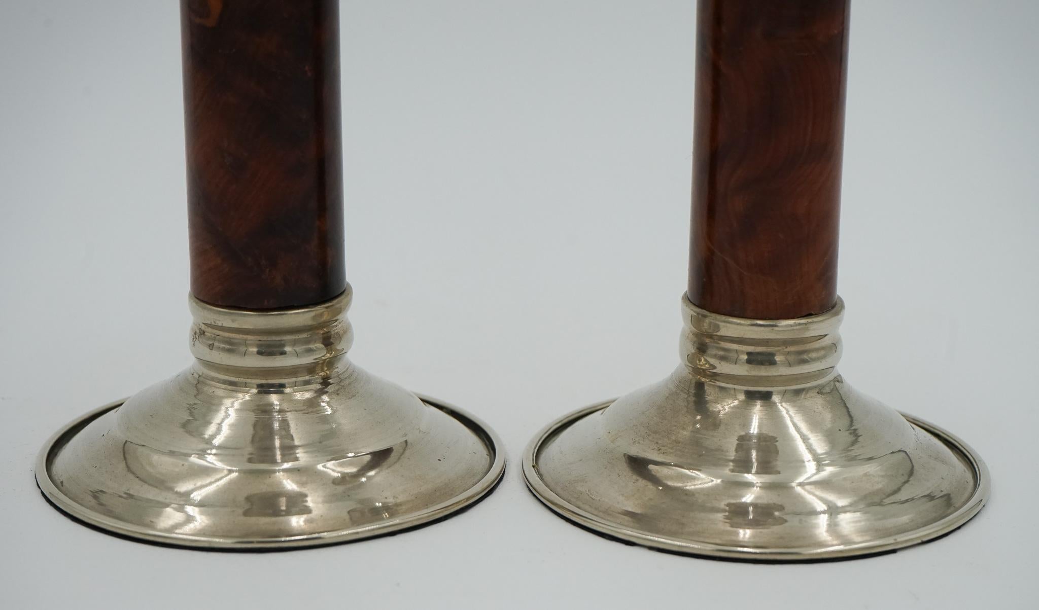 20th Century PAIR OF LOVELY DECORATIVE ART DECO BURR WALNUT CANDLESTiCKS For Sale