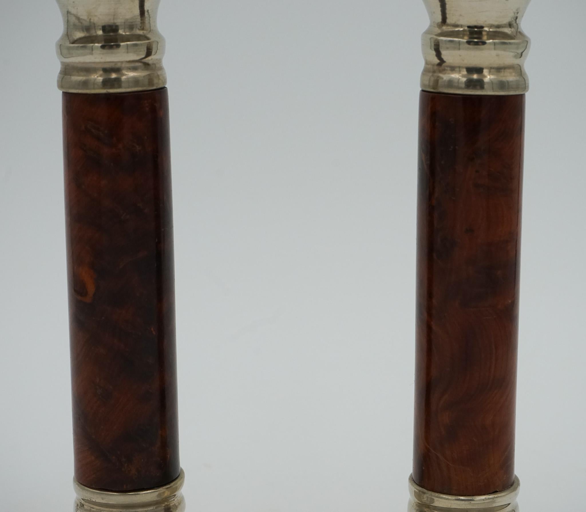 Walnut PAIR OF LOVELY DECORATIVE ART DECO BURR WALNUT CANDLESTiCKS For Sale