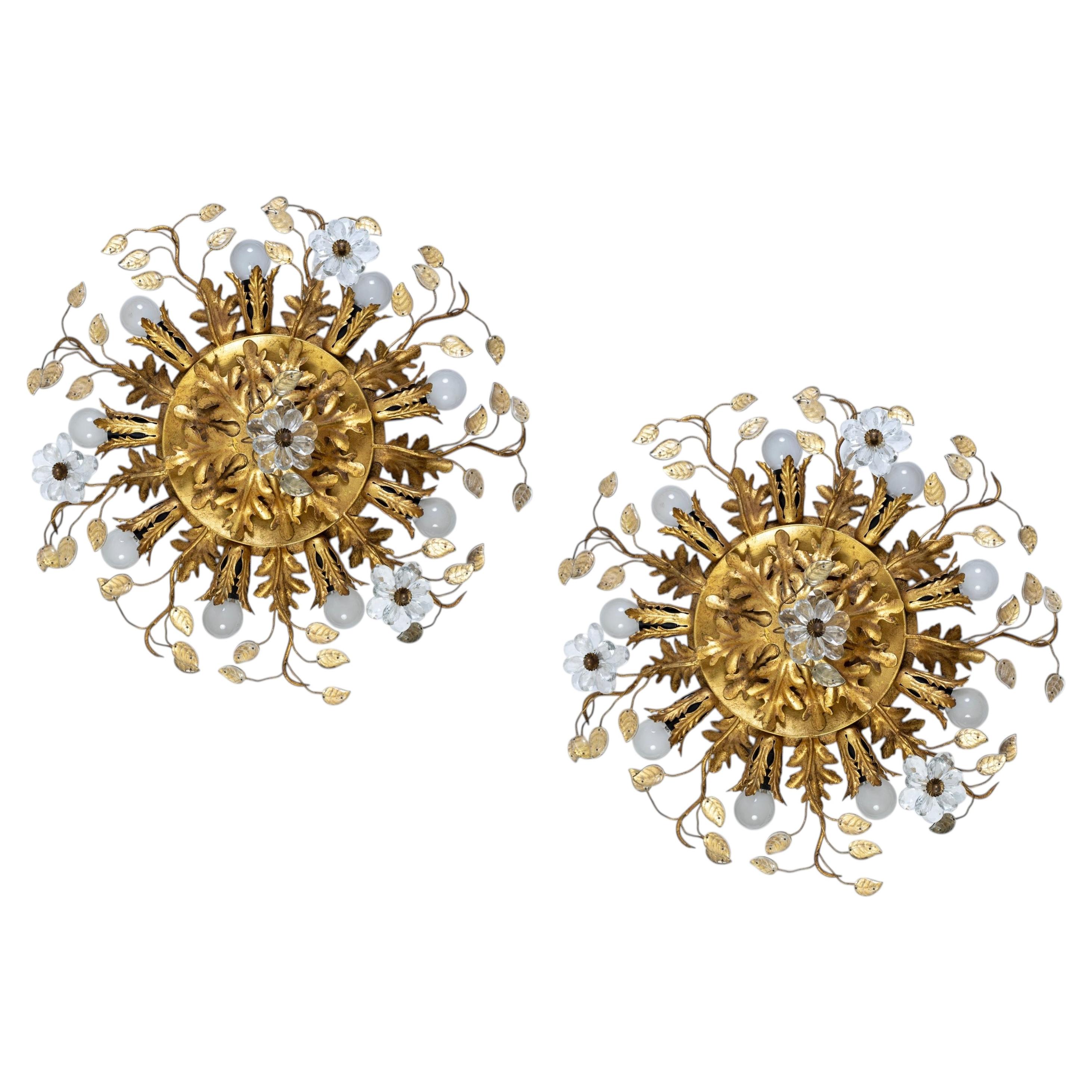 Pair of Lovely Flush Mount Ceiling Light by Banci Firenze, Italy, circa 1970s