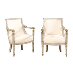 Pair of Lovely French 19th Century Painted Wood Directoire Style Armchairs