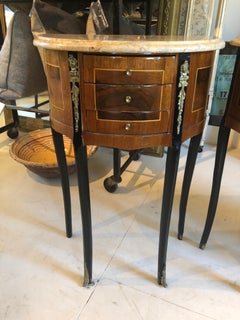 Pair of Lovely French Demilune Shaped Mahogany and Marble Topped Nightstands