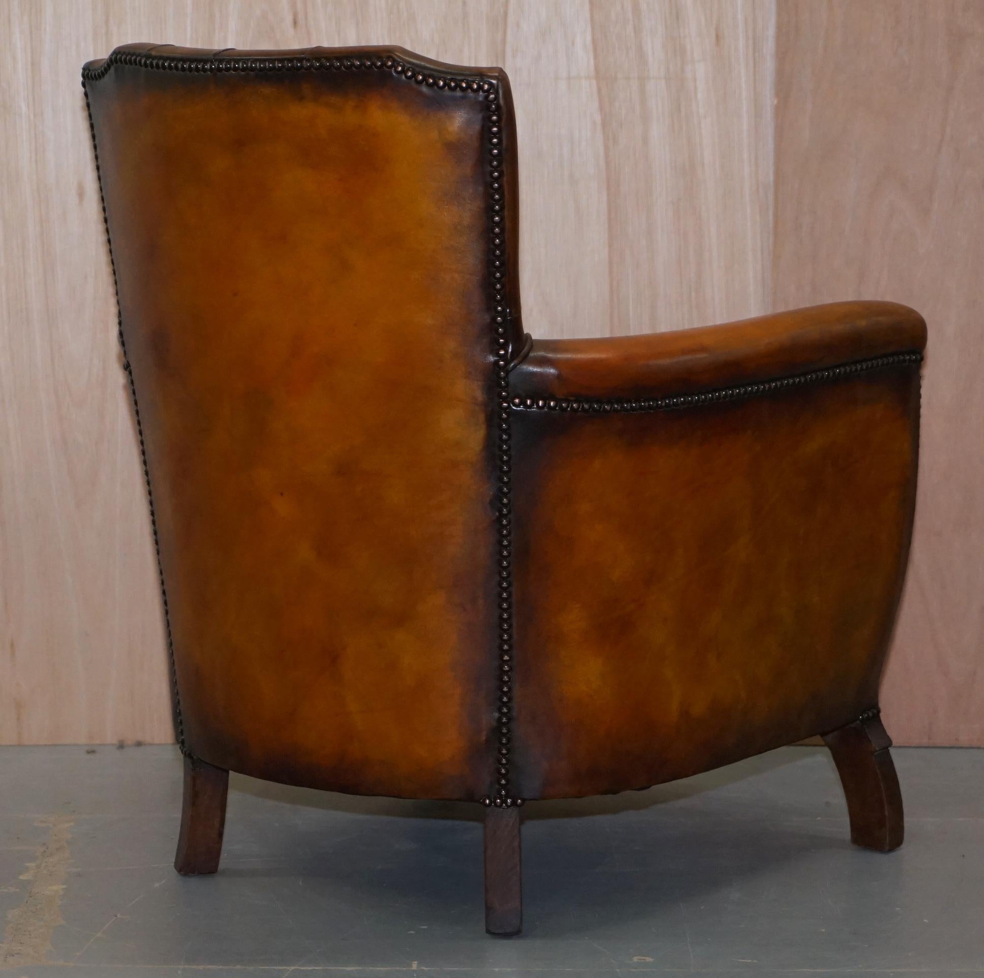 Pair of Lovely Fully Restored Chesterfield Club Whiskey Brown Leather Armchairs 5