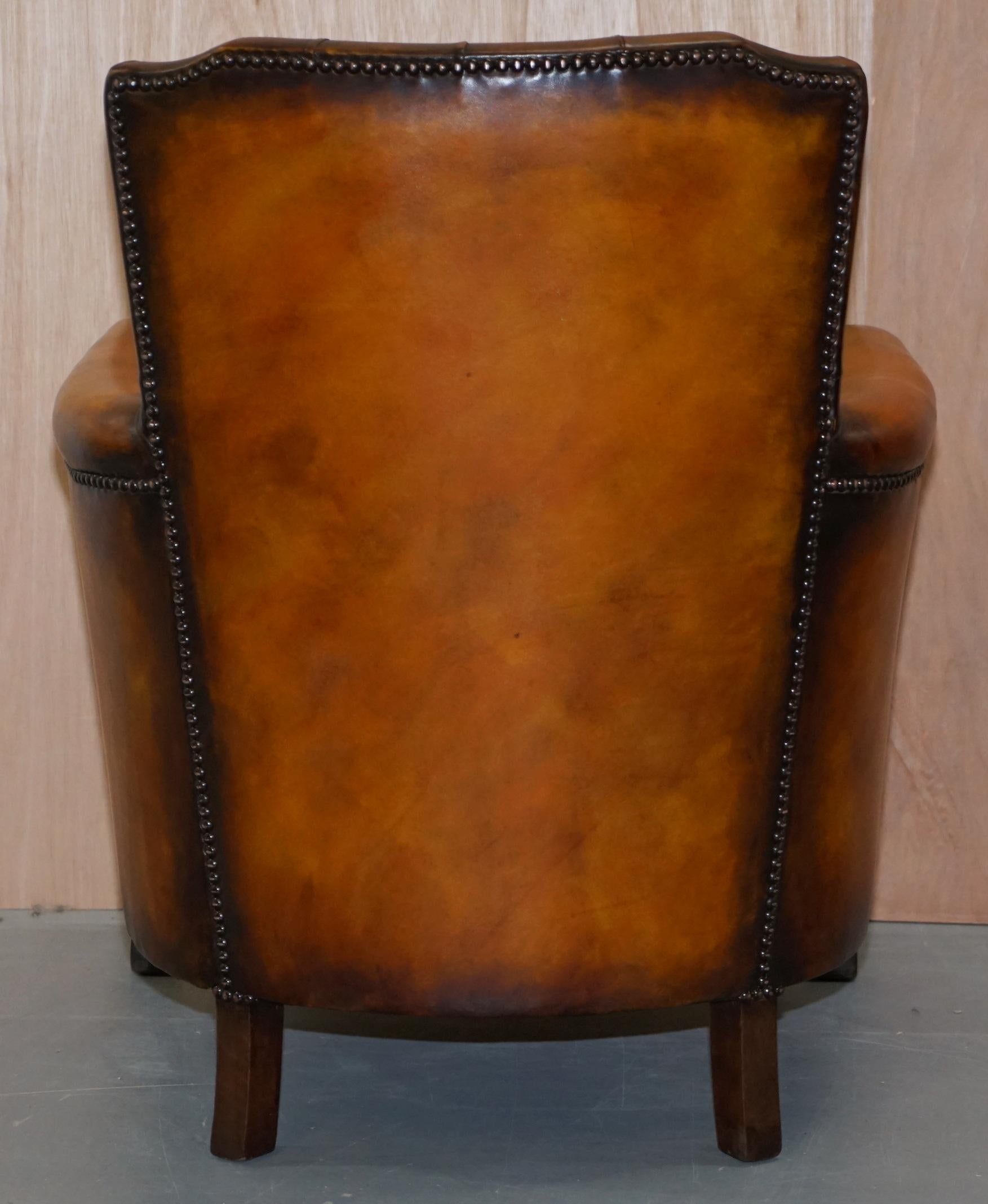 Pair of Lovely Fully Restored Chesterfield Club Whiskey Brown Leather Armchairs 6