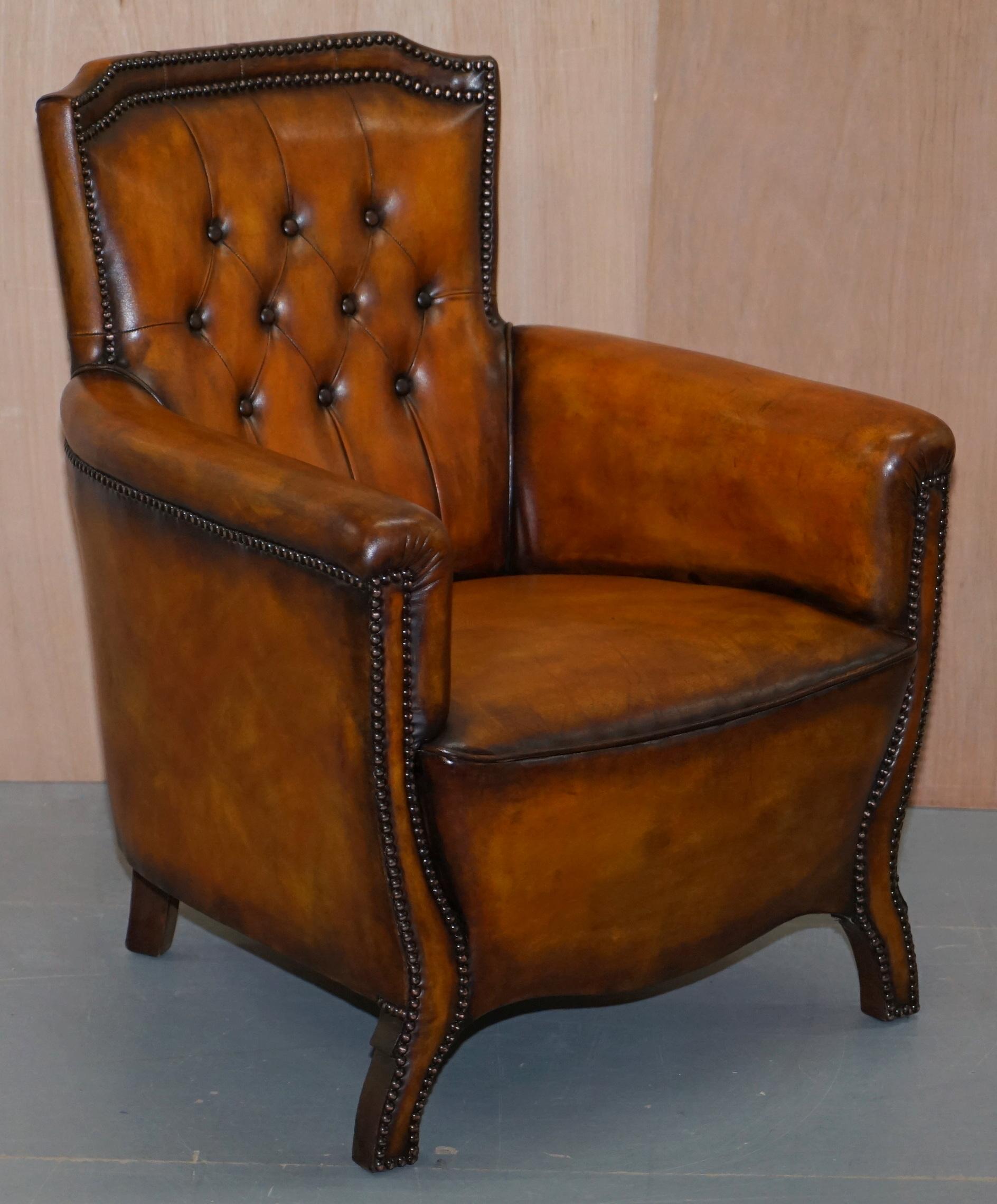 Pair of Lovely Fully Restored Chesterfield Club Whiskey Brown Leather Armchairs 7