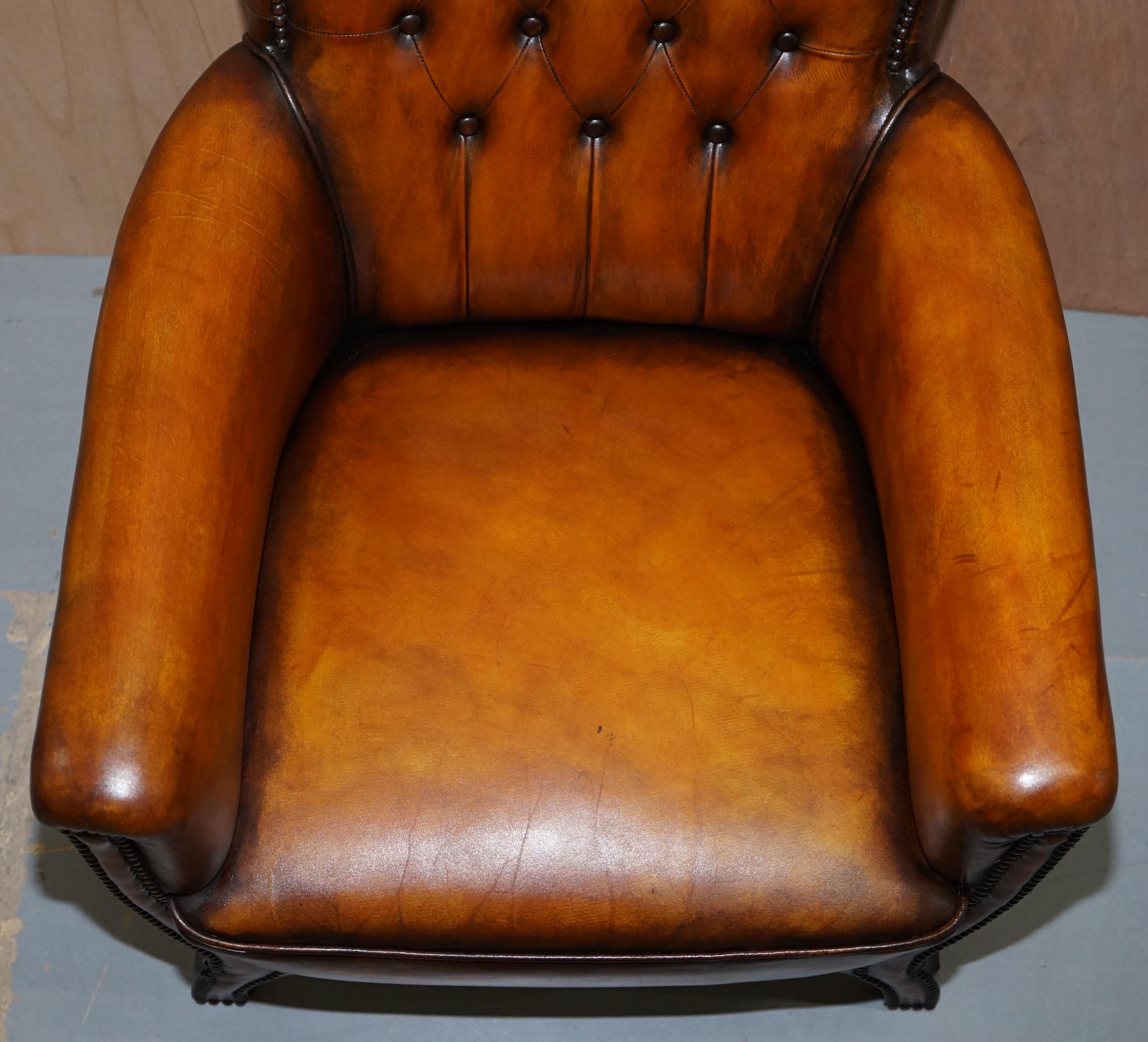 Pair of Lovely Fully Restored Chesterfield Club Whiskey Brown Leather Armchairs 10