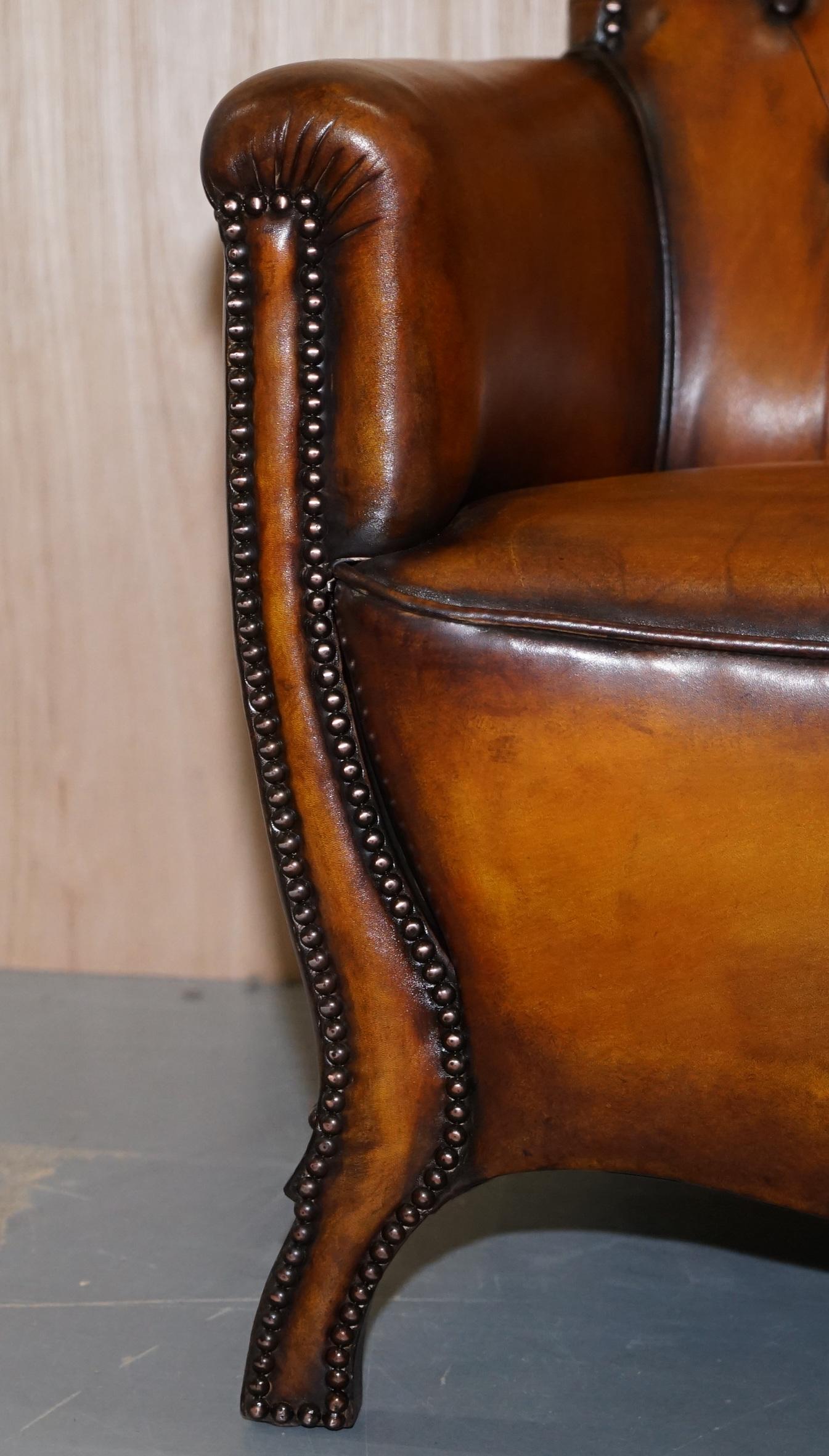 Pair of Lovely Fully Restored Chesterfield Club Whiskey Brown Leather Armchairs 12