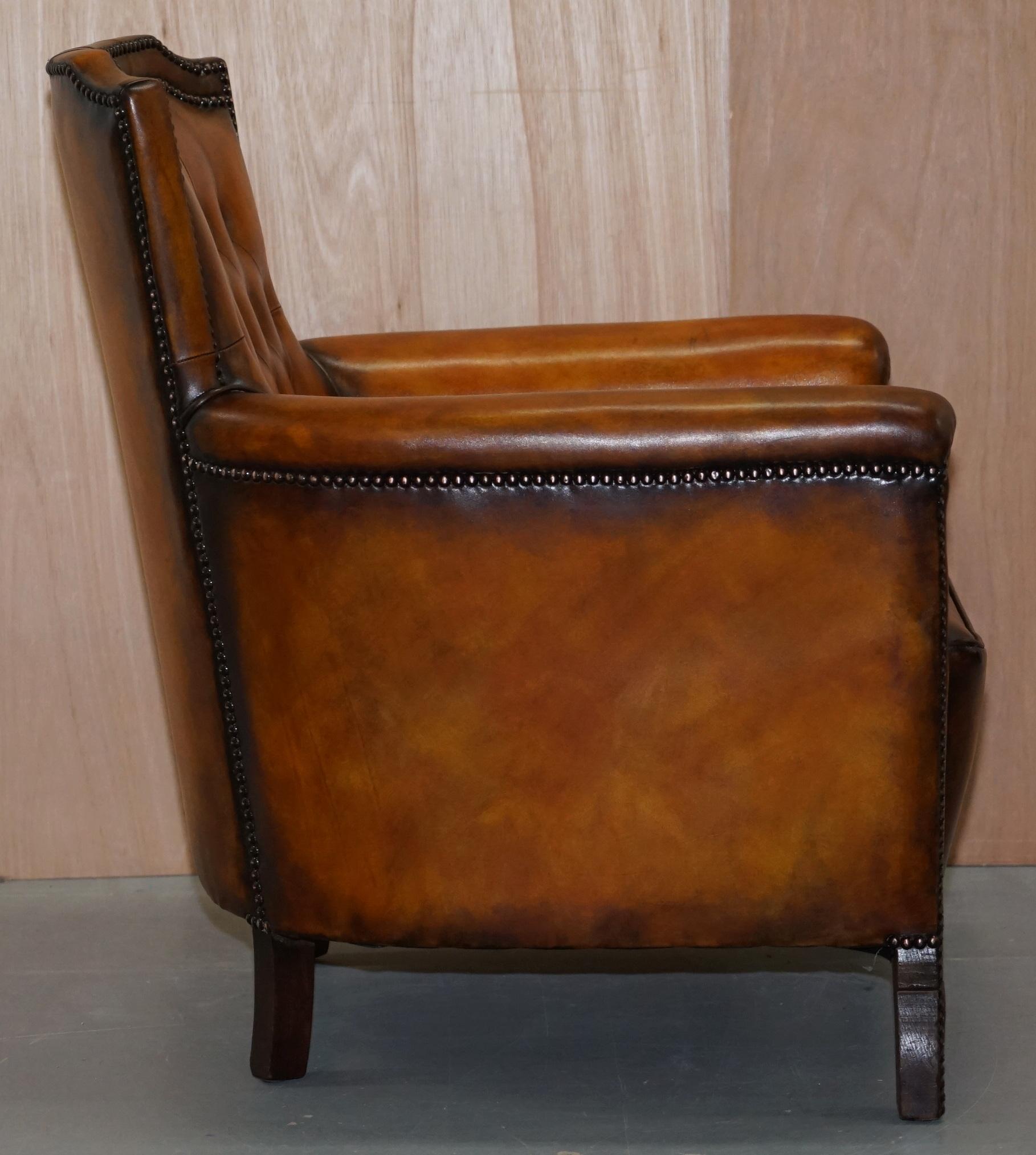 Pair of Lovely Fully Restored Chesterfield Club Whiskey Brown Leather Armchairs 13