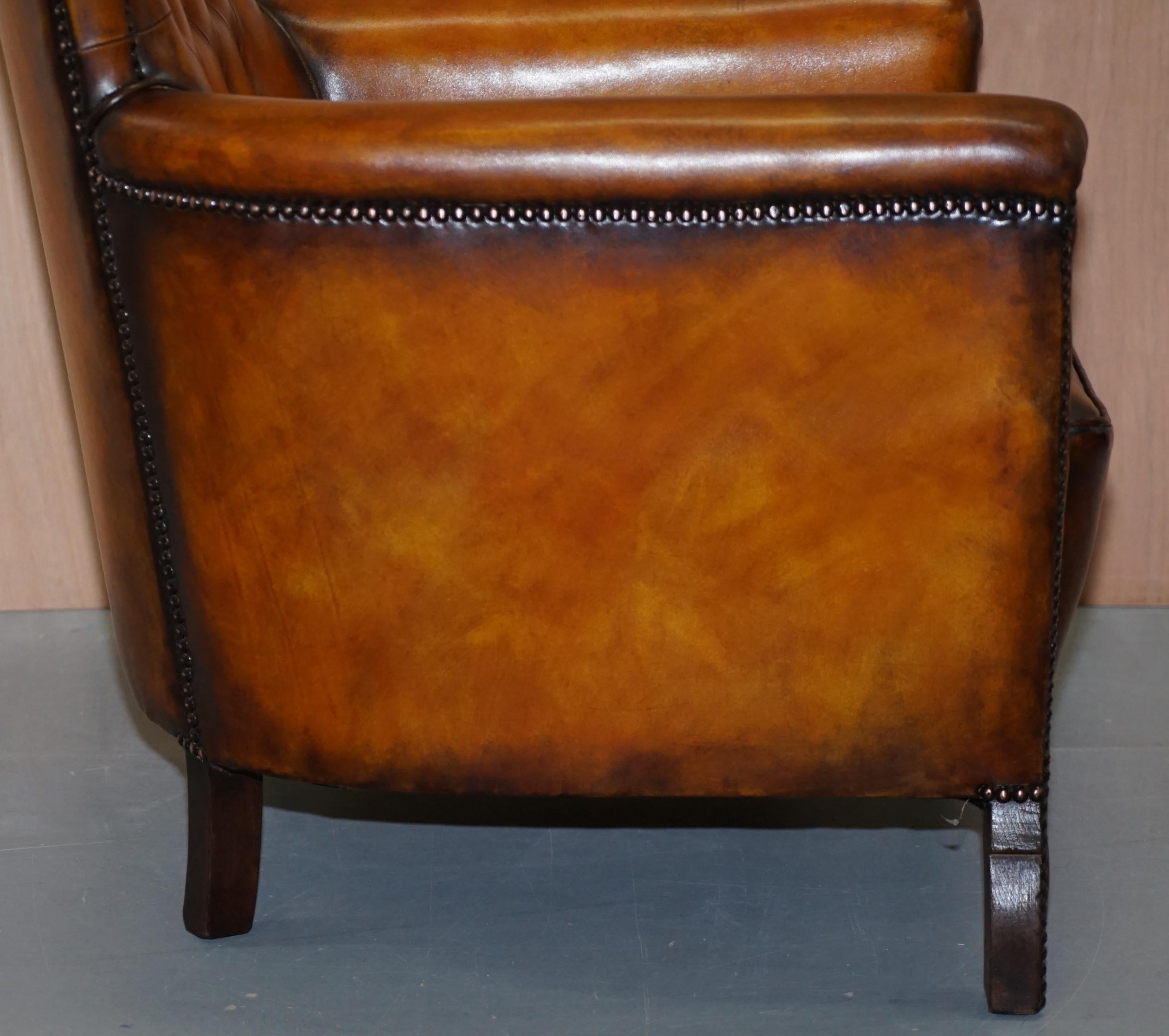 Pair of Lovely Fully Restored Chesterfield Club Whiskey Brown Leather Armchairs 14