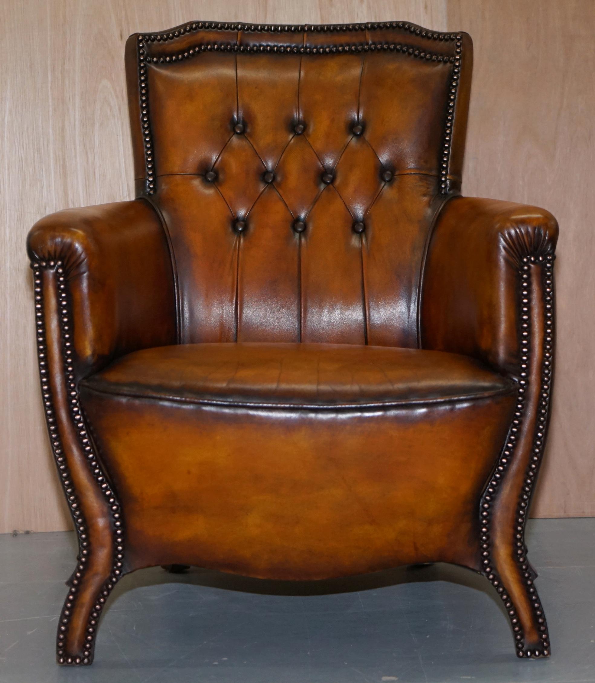 English Pair of Lovely Fully Restored Chesterfield Club Whiskey Brown Leather Armchairs