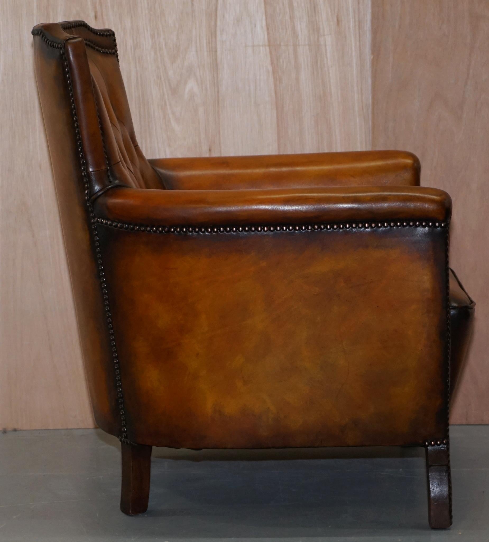 Pair of Lovely Fully Restored Chesterfield Club Whiskey Brown Leather Armchairs 4