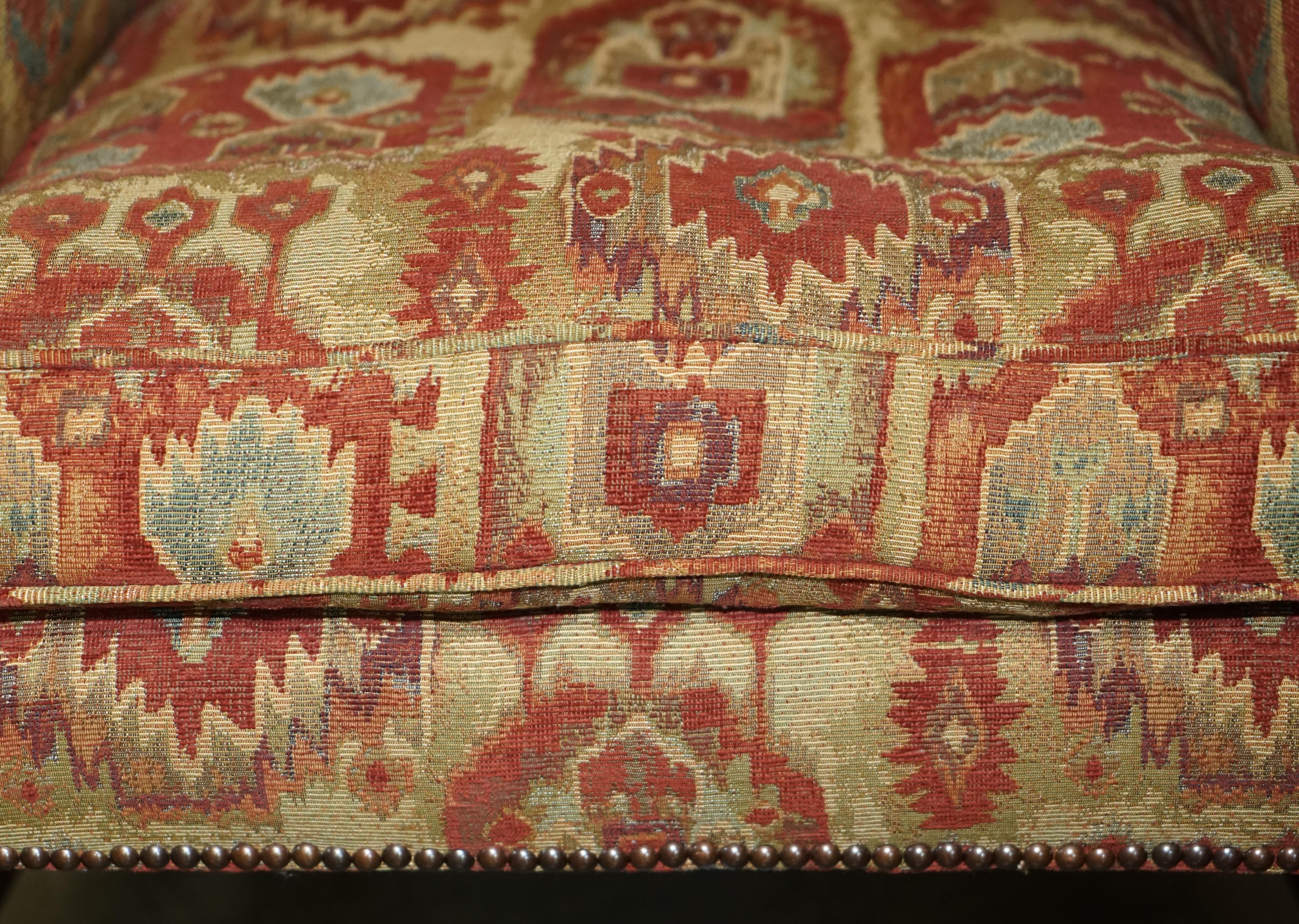 Pair of Lovely George III Style Wingback Armchairs with Kilim Pattern Uphosltery For Sale 4