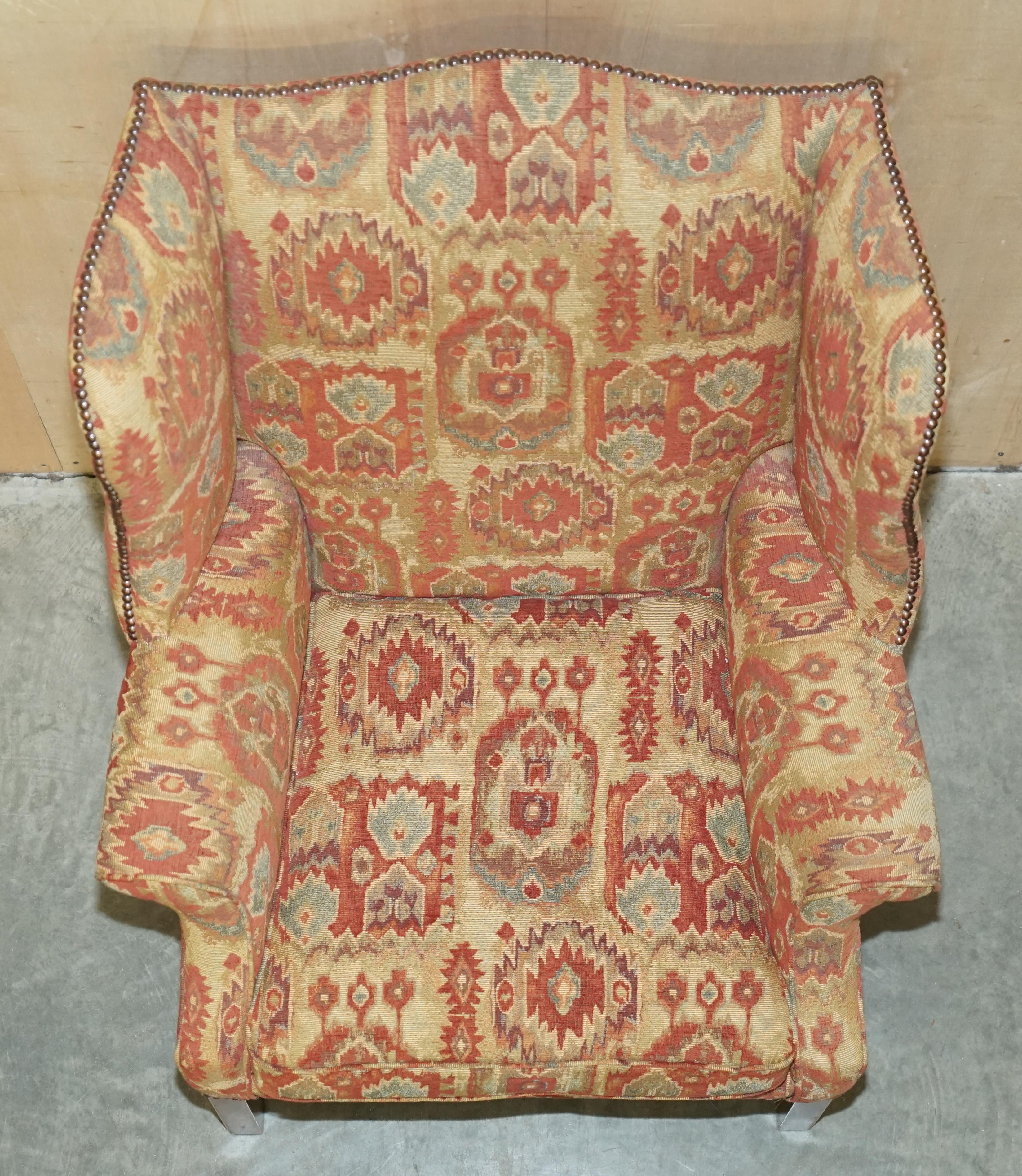 Pair of Lovely George III Style Wingback Armchairs with Kilim Pattern Uphosltery For Sale 5