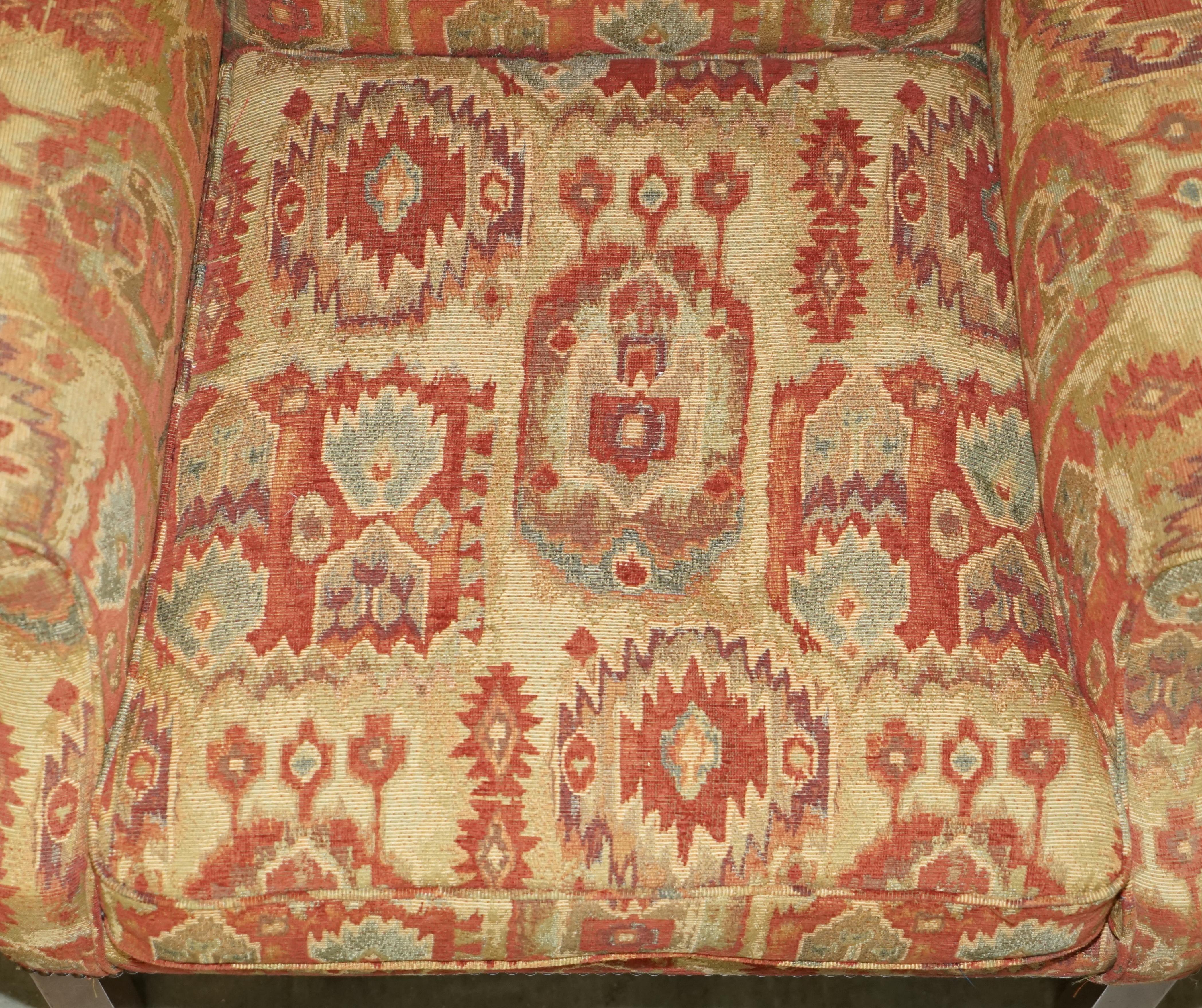 Pair of Lovely George III Style Wingback Armchairs with Kilim Pattern Uphosltery For Sale 6