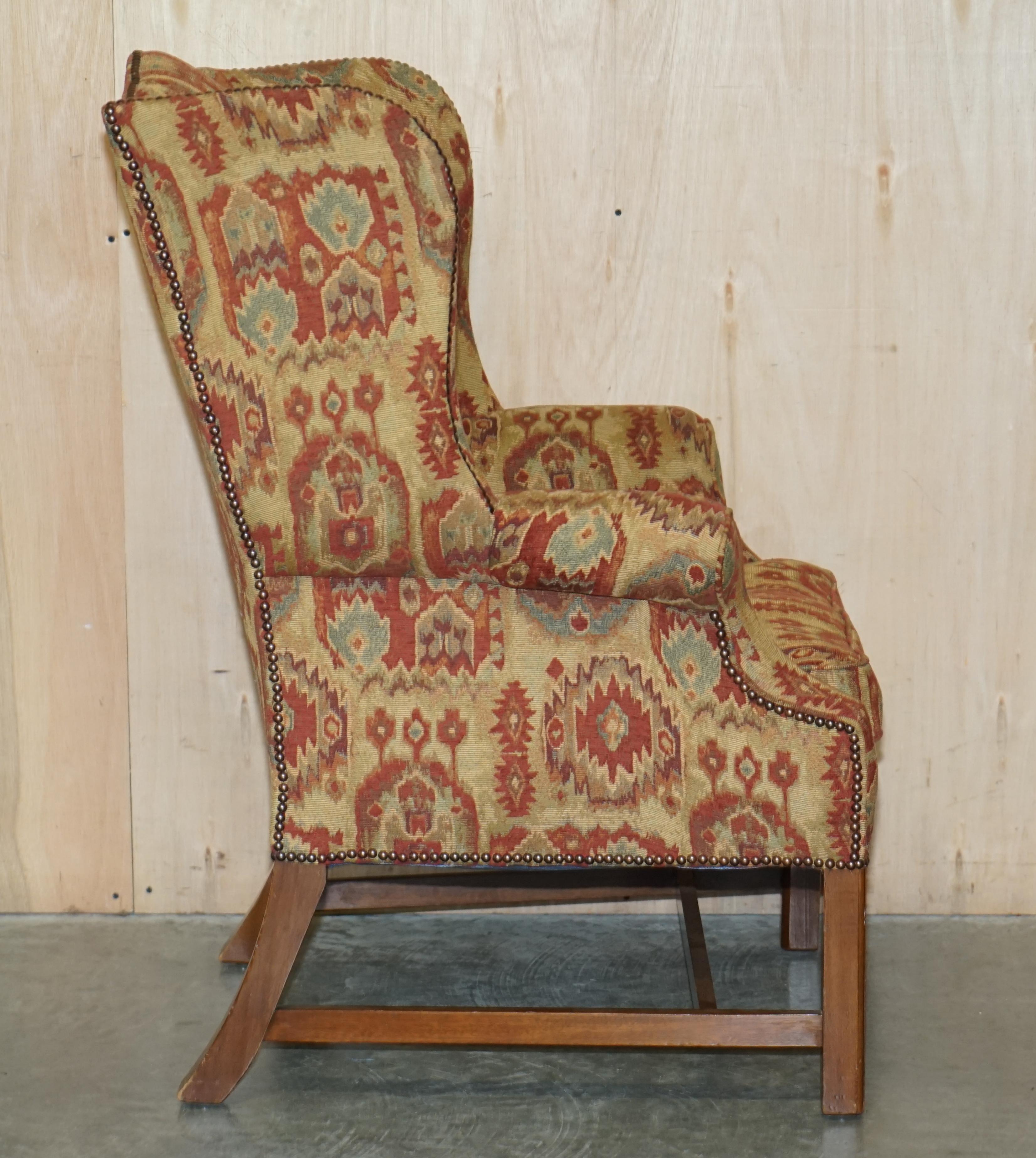 Pair of Lovely George III Style Wingback Armchairs with Kilim Pattern Uphosltery For Sale 7