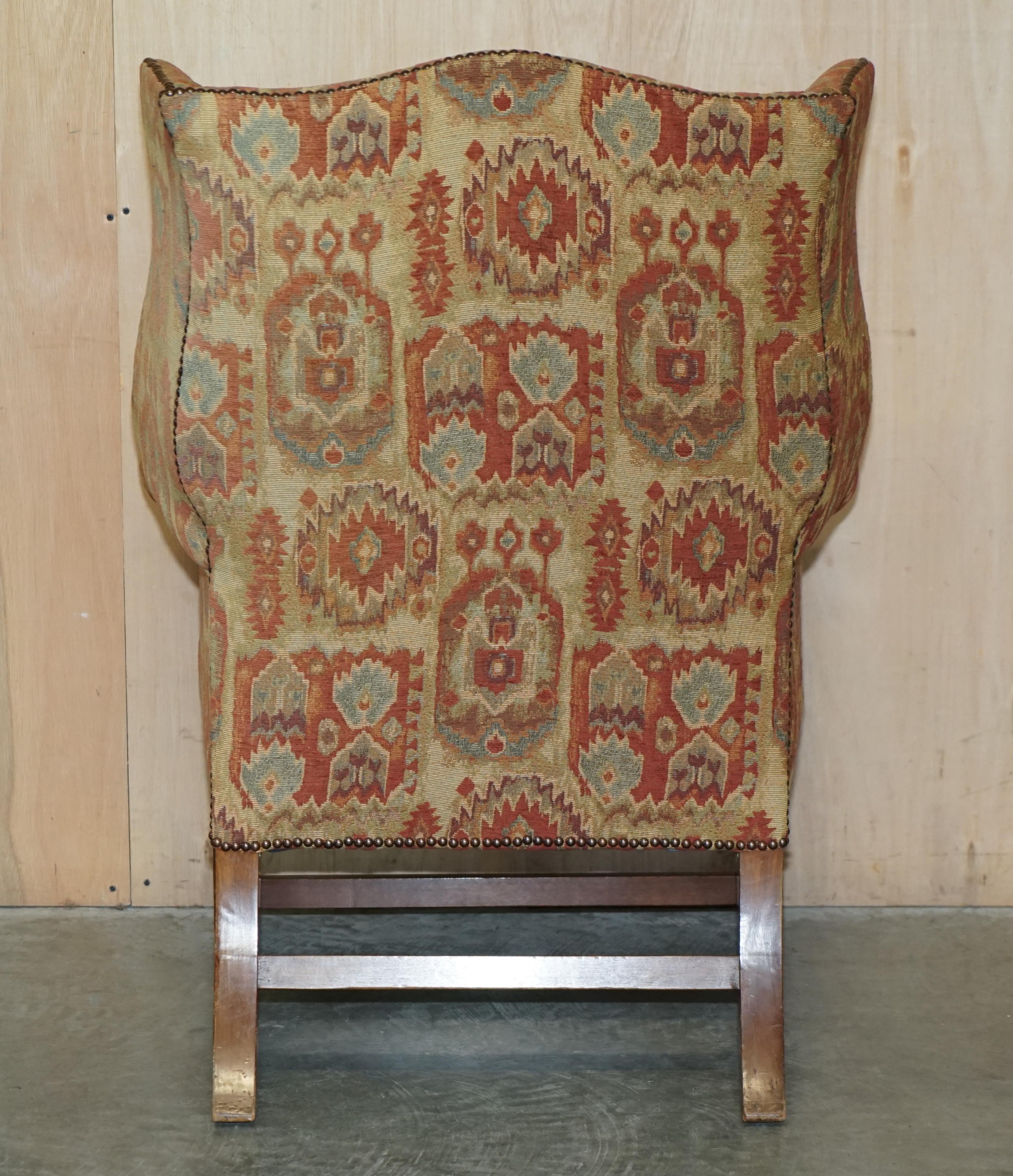 Pair of Lovely George III Style Wingback Armchairs with Kilim Pattern Uphosltery For Sale 8